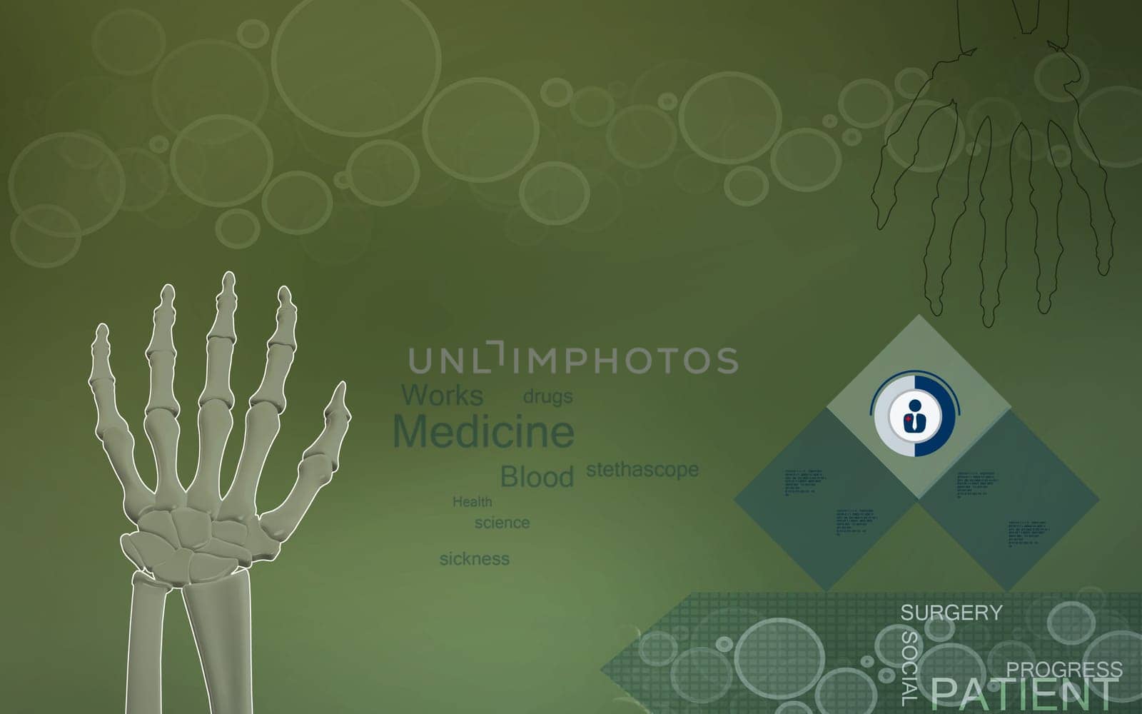 Digital illustration of hand bone in colour background