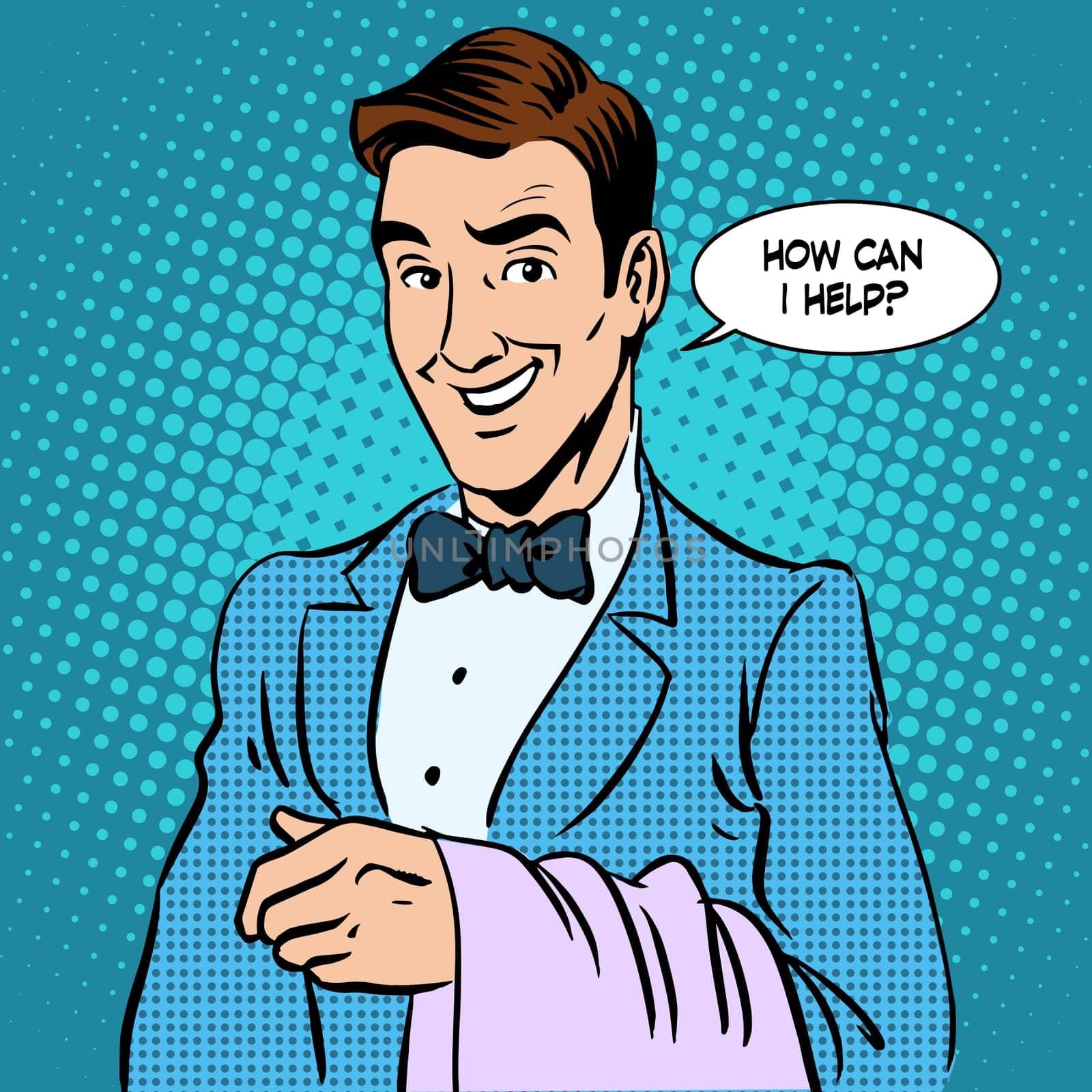 The waiter service restaurant business. Retro style man professional work