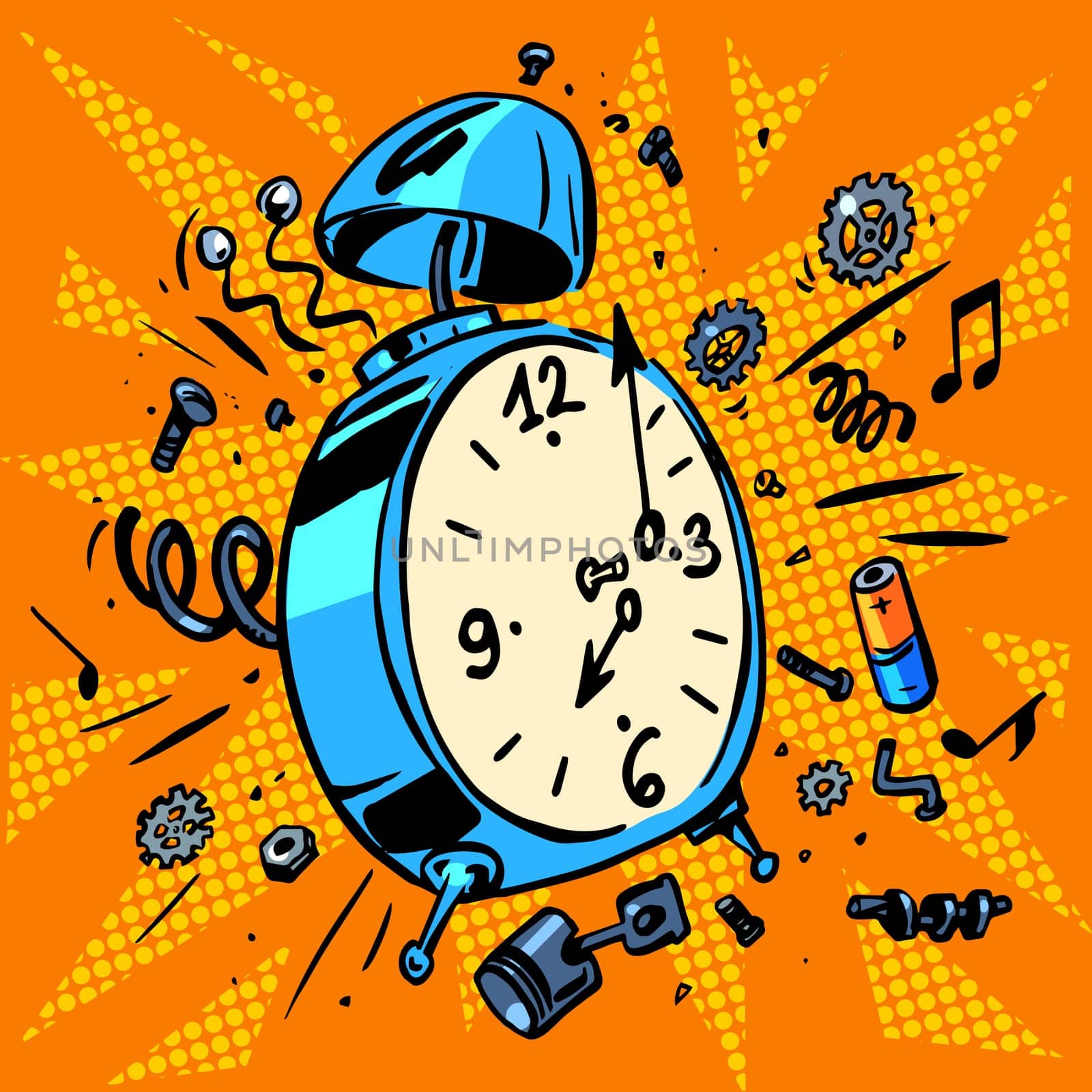 The morning alarm clock rings time to Wake up. Technique work schedule