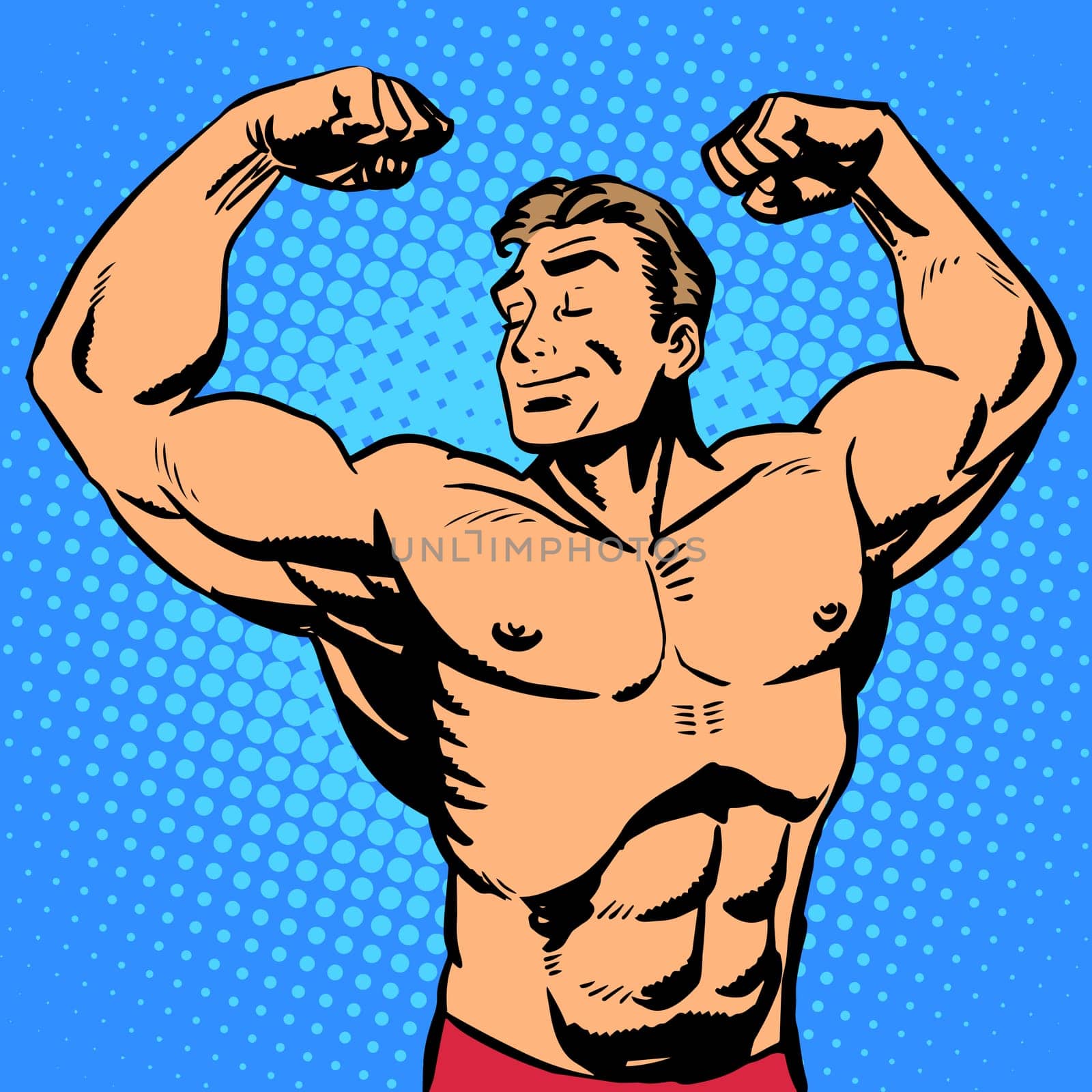 Bodybuilder muscle handsome athlete. Retro style pop art sports and fitness
