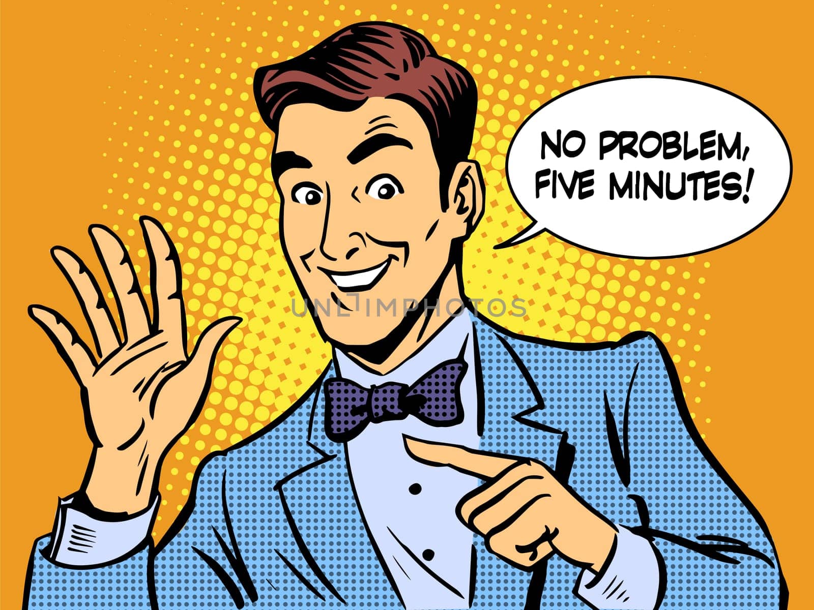 Service five minutes a businessman. Business and Finance retro style pop art