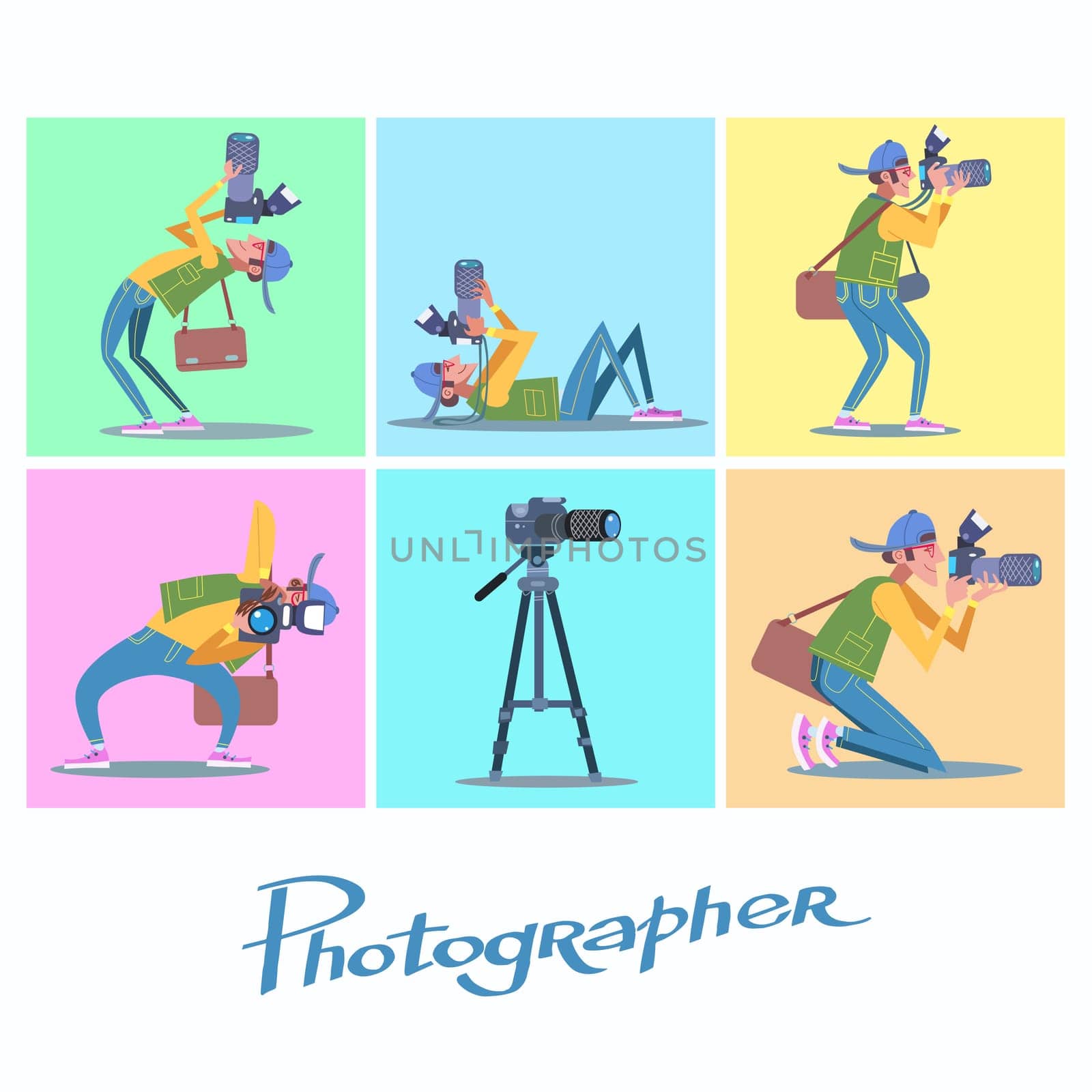 Set photographer camera reporter blogger journalist paparazzi. People traveler