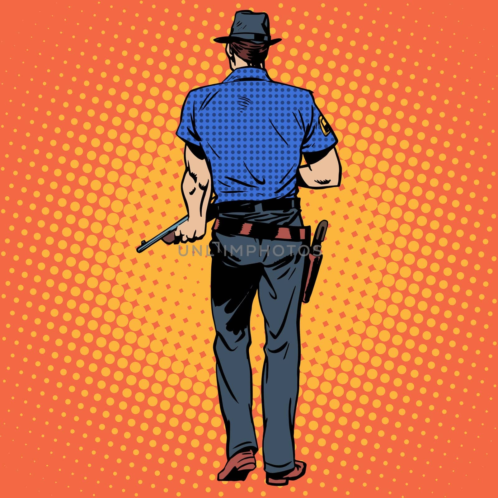 A man with a gun gangster Sheriff crime cowboy retro style back