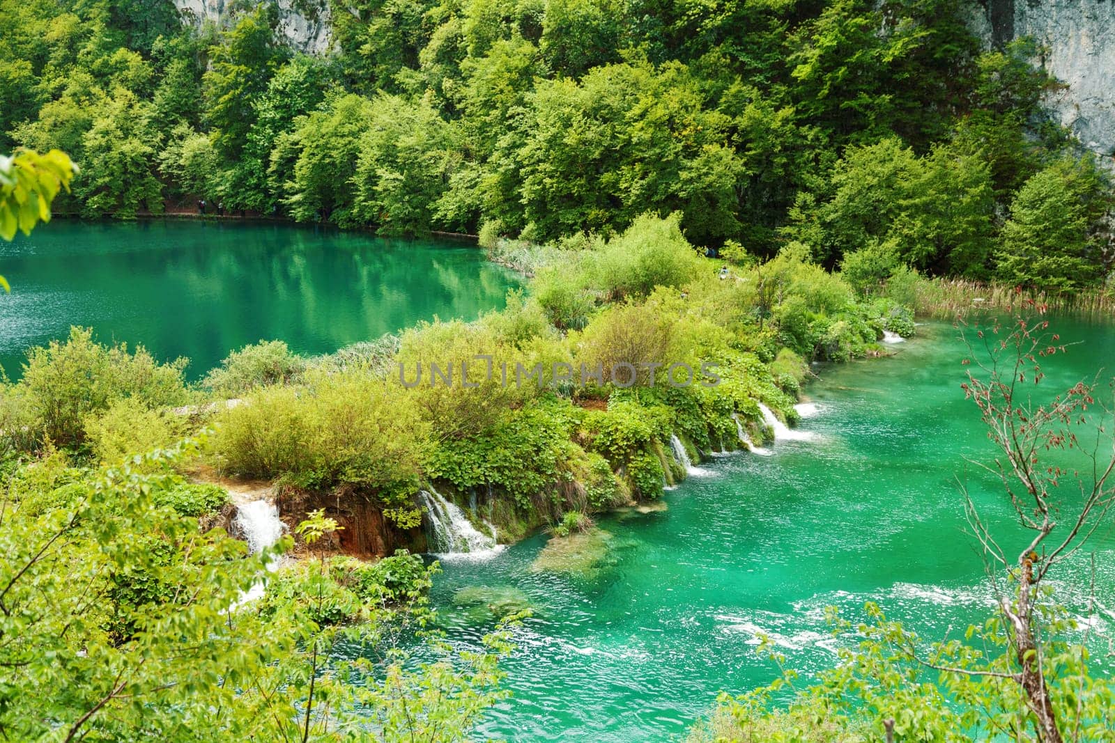 Beautiful lakes of Plitvice Lakes National Park in Croatia in the spring