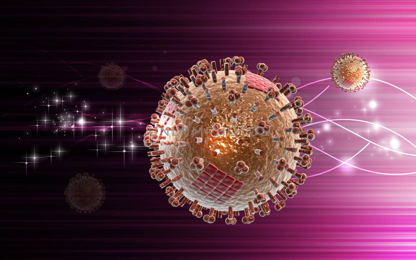 Digital illustration of avian virus in color background
