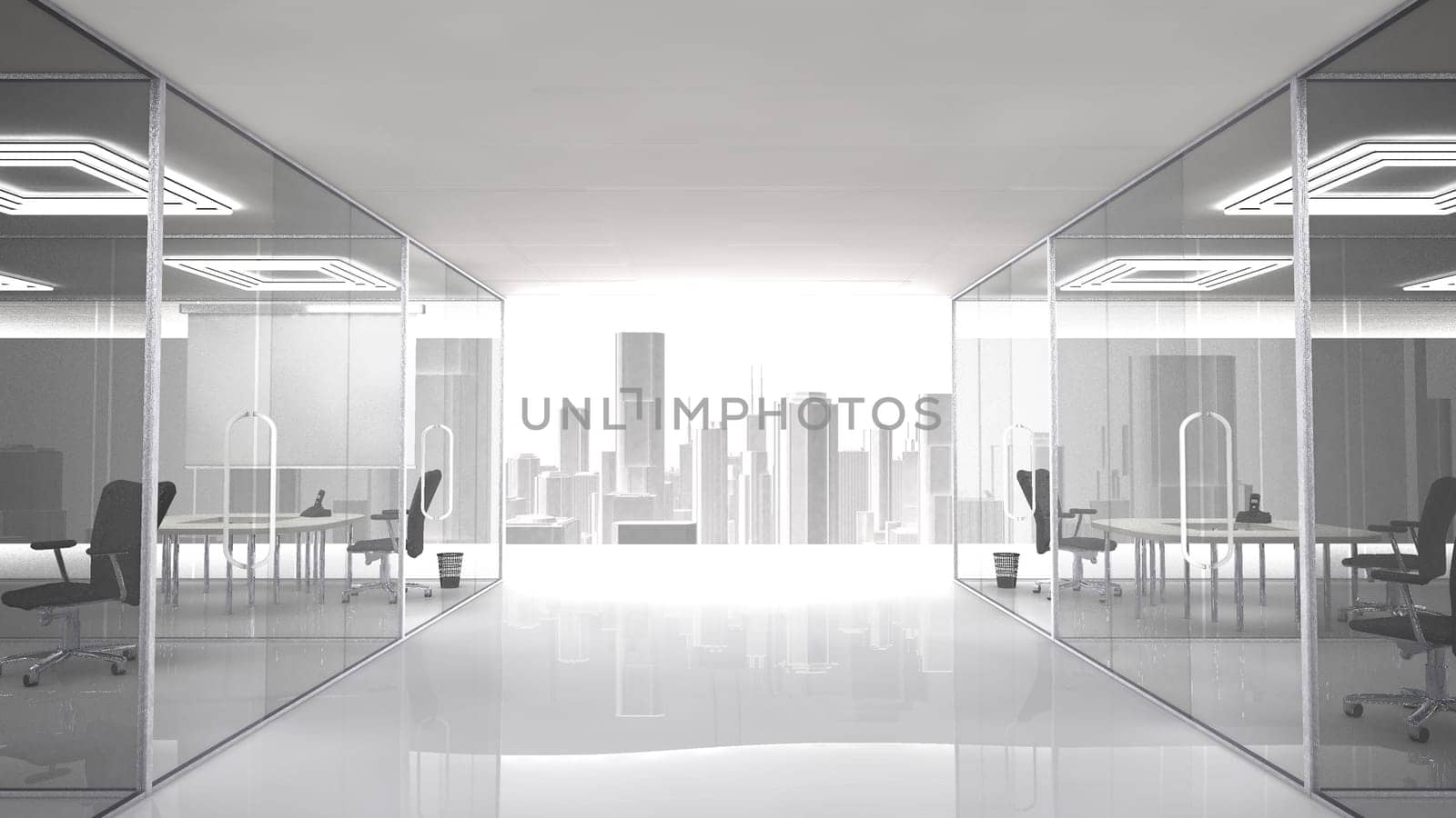 Pleasant workplace with urban view. The offices and meeting rooms are separated by walls of glass.