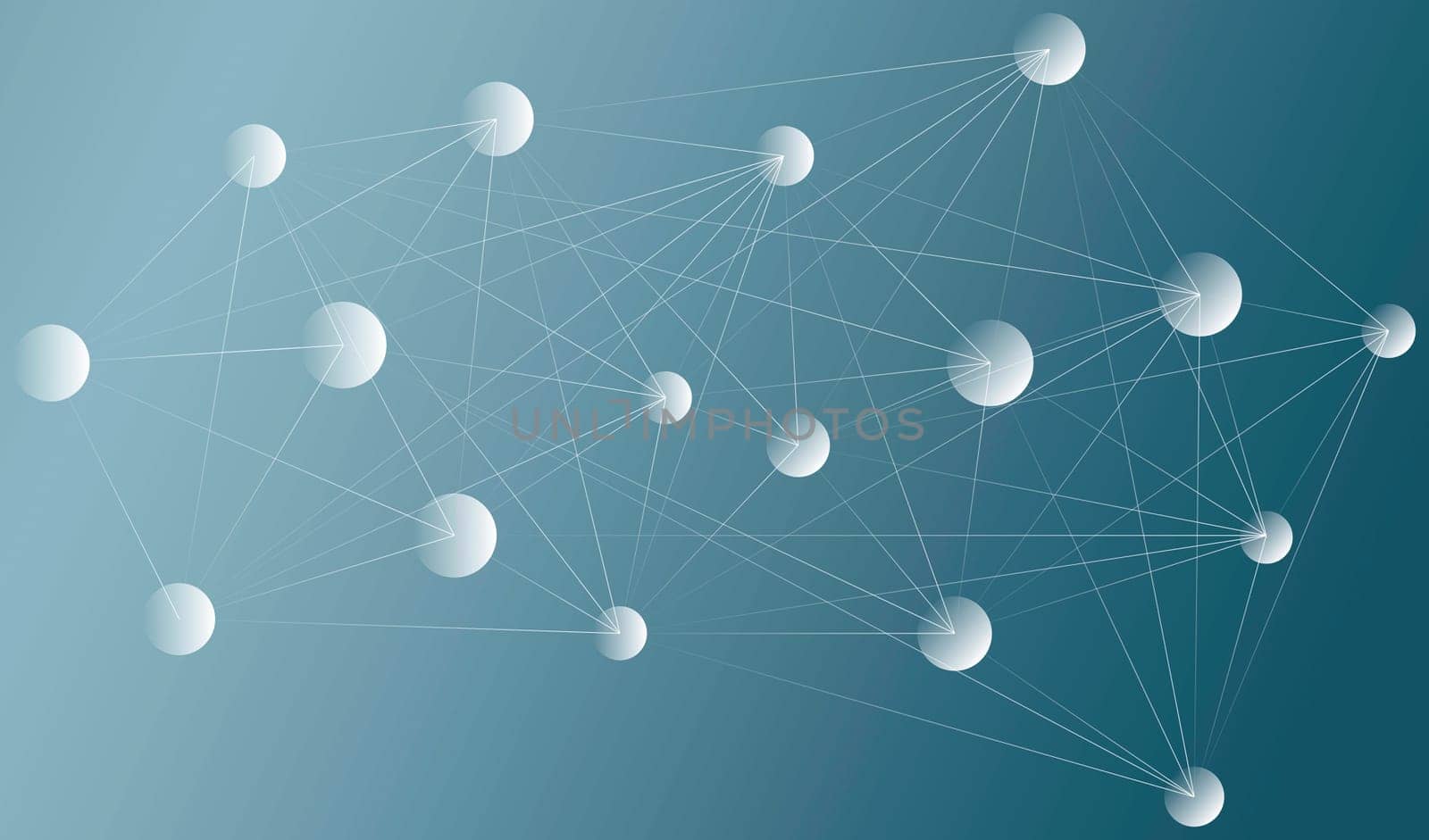 circles connected with lines in the center against a gray-blue gradient background,concept illustration