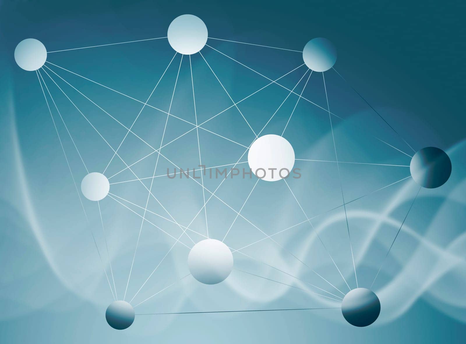 circles connected with lines in the center against a gray-blue gradient background,concept illustration