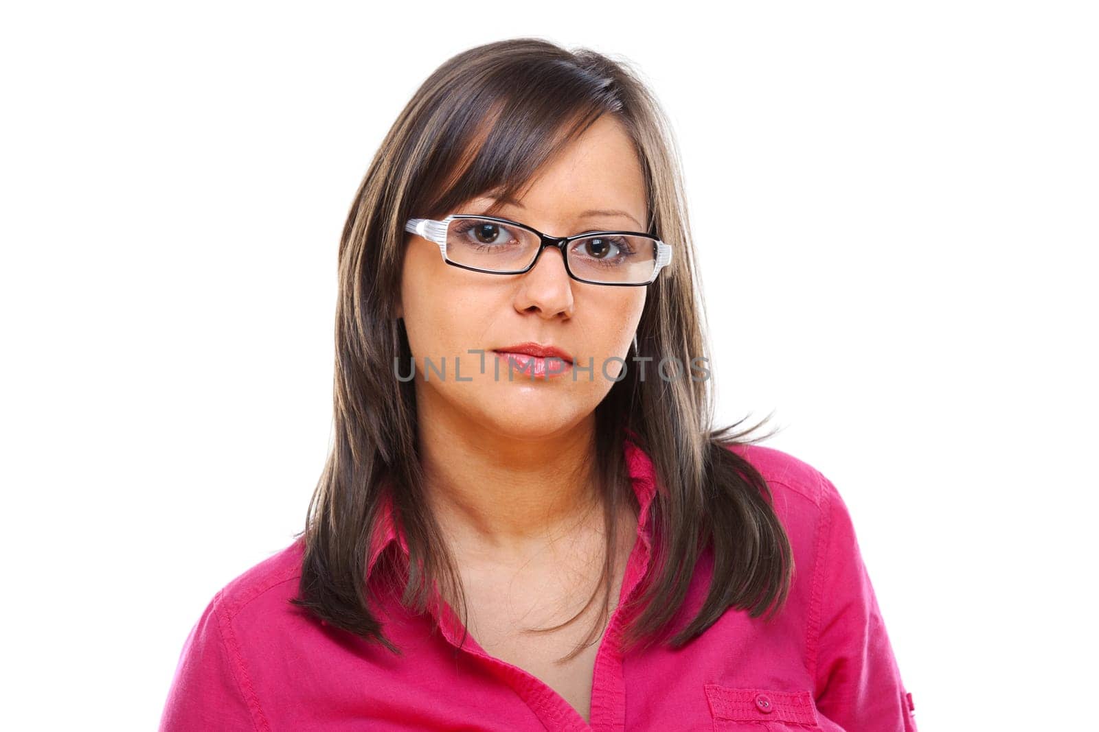 Woman with eyeglasses isolated on white