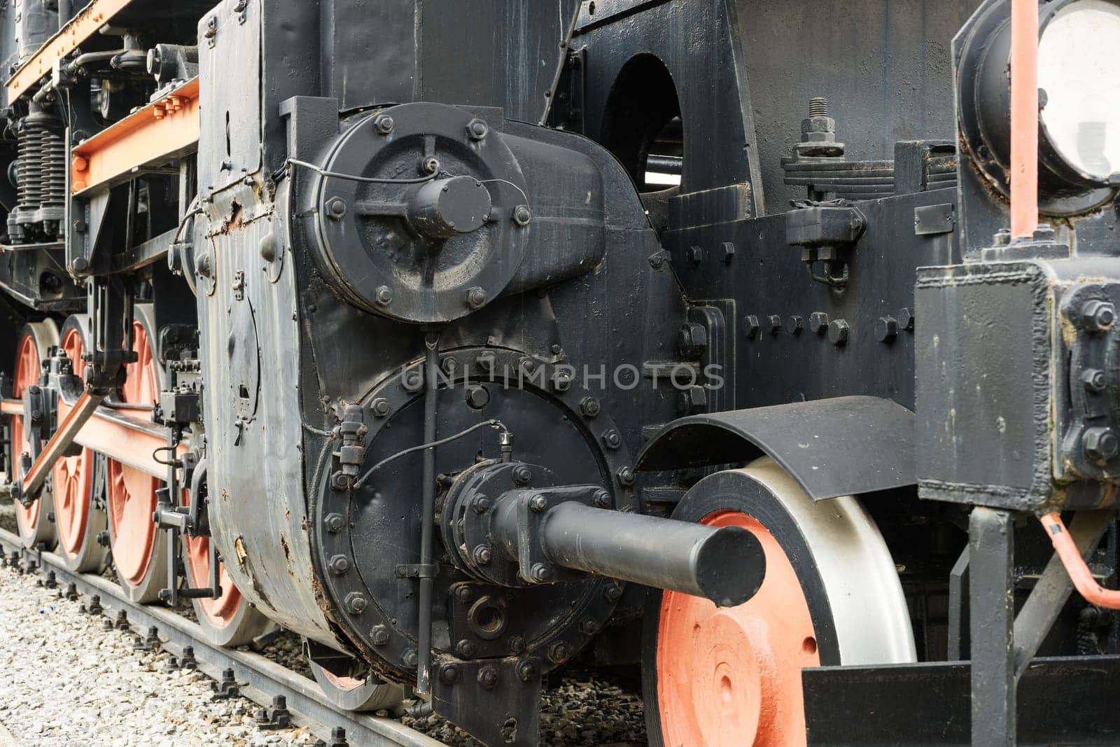 Historic steam locomotive,close-up of the means of transport by rail