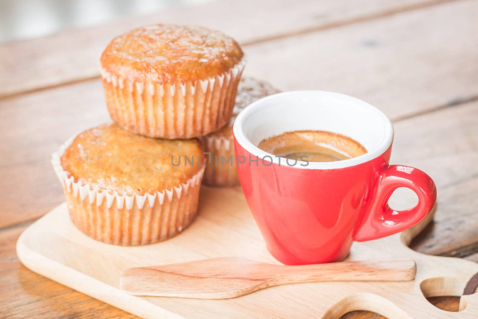Banana cup cake and espresso, stock photo