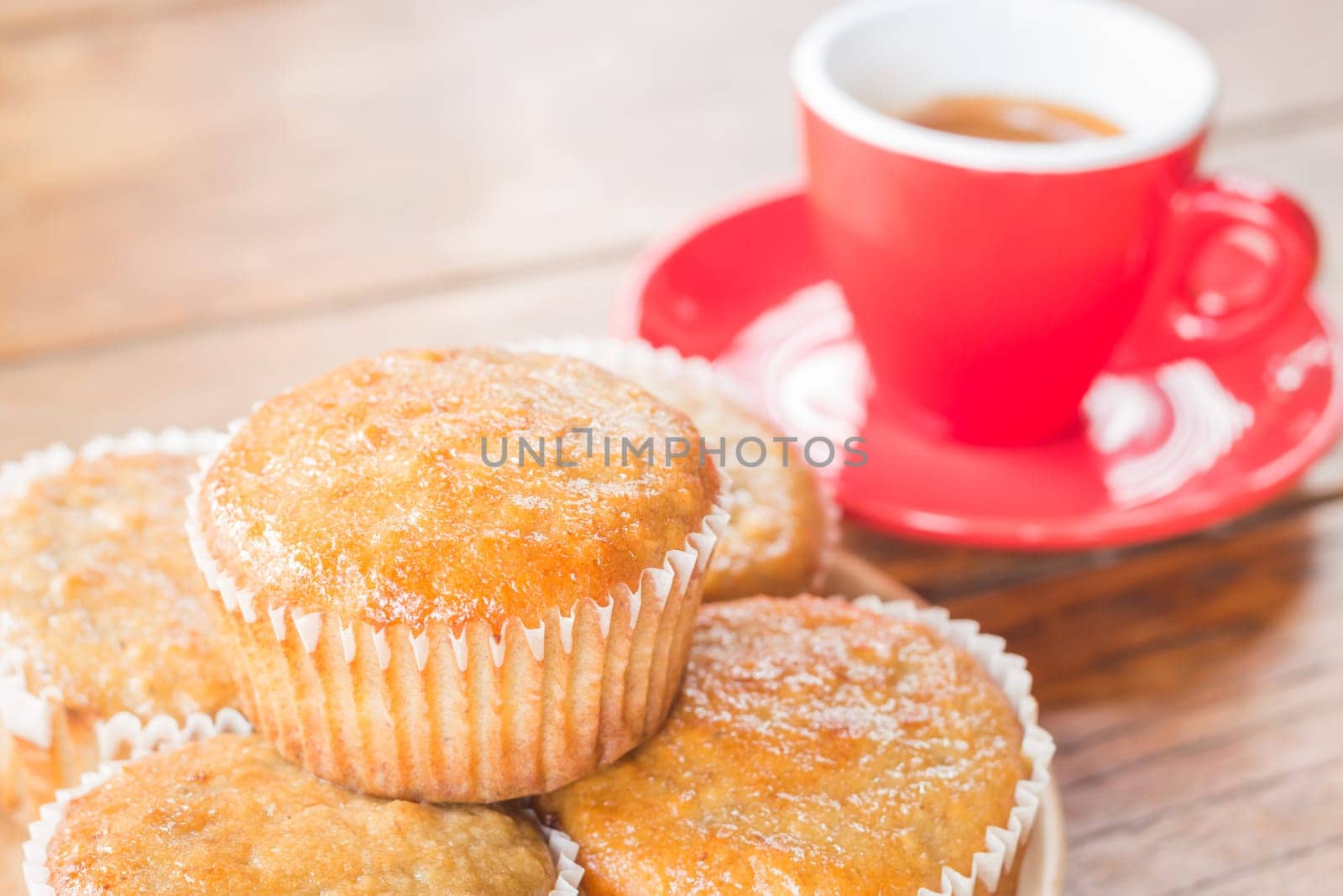 Banana cup cake and espresso, stock photo