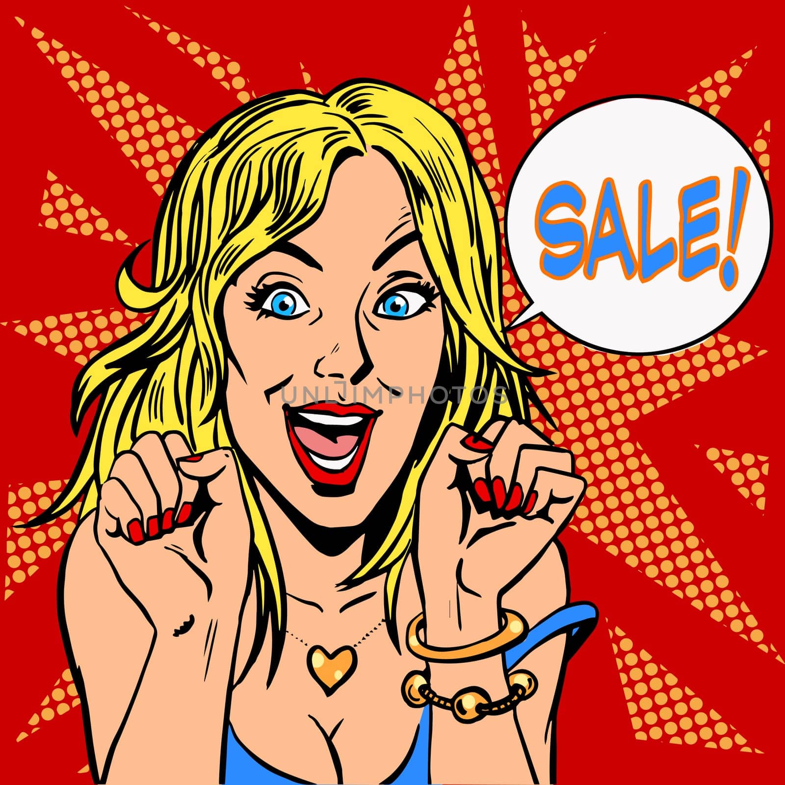 Closeout girl discounts sale. Goods and shops retro style pop art