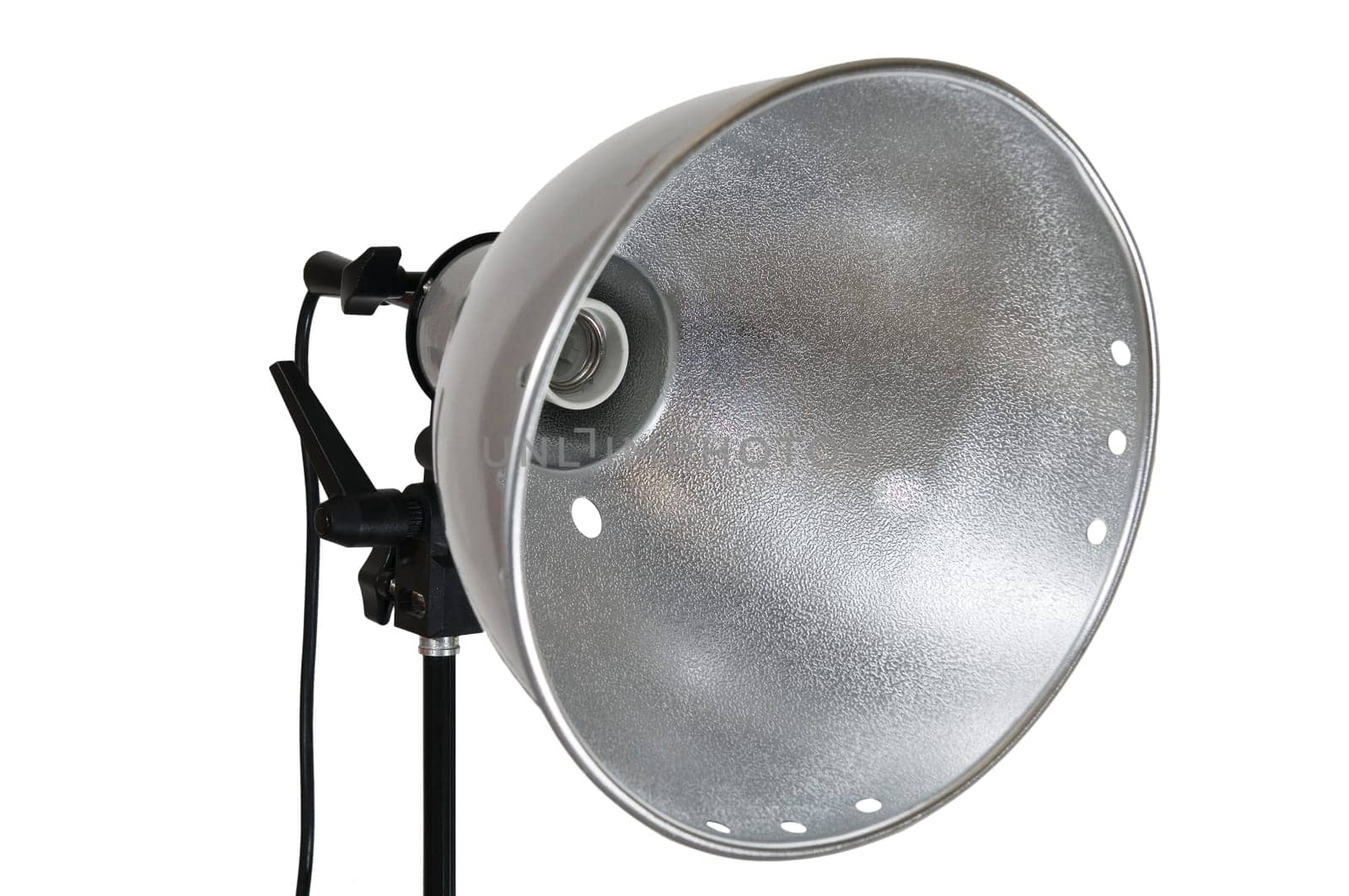 side view of a studio headlight isolated to white