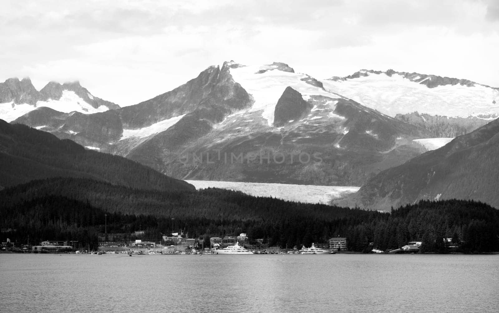 You can see the Mendenhall Glacier as the boat heads into harbor