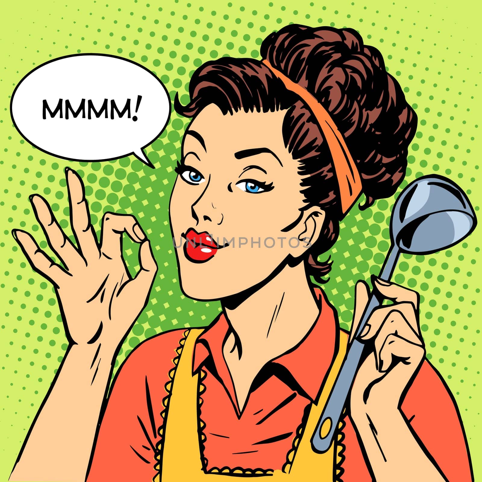the woman tasty dish cooking retro style pop art cooking restaurant kitchen