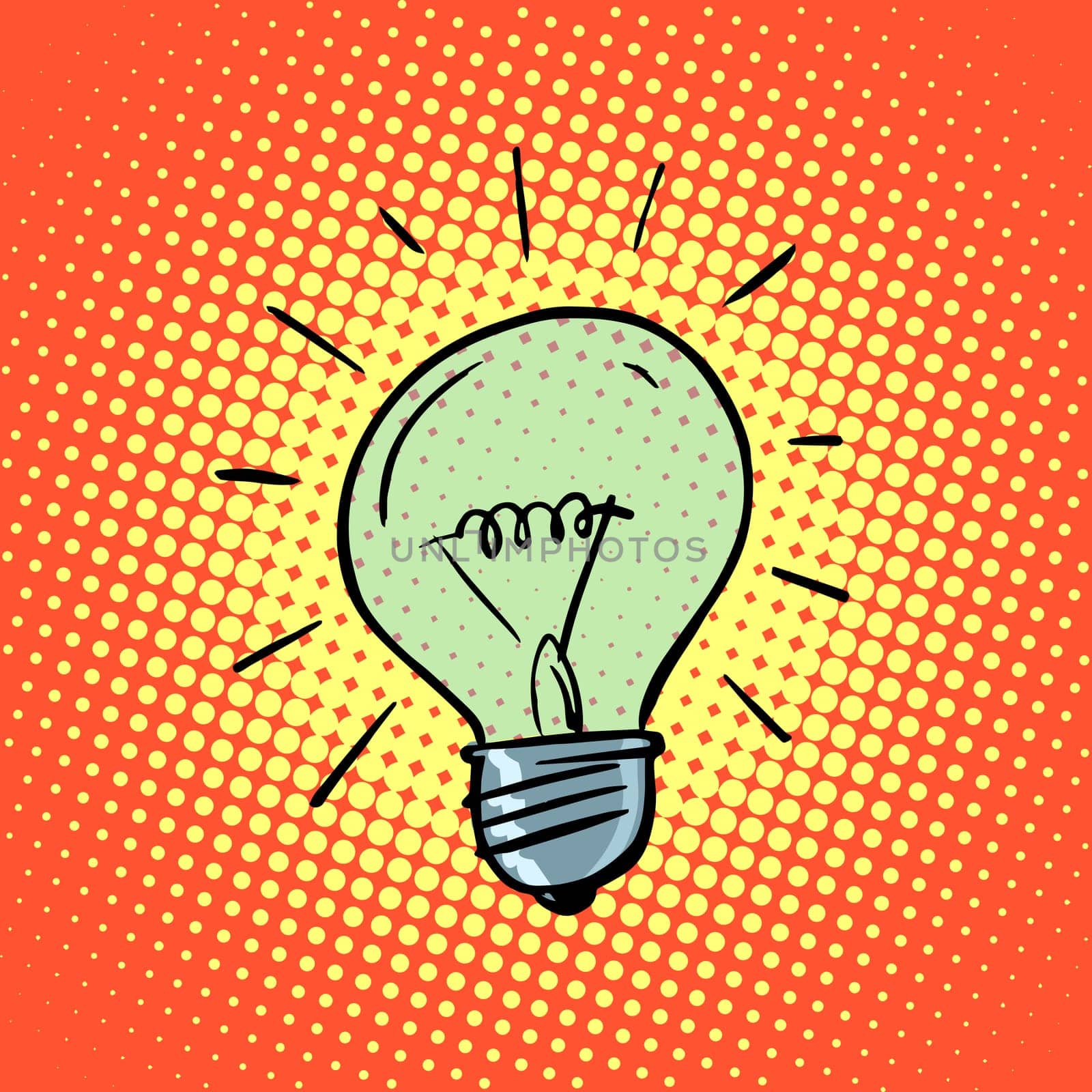 Light bulb electricity symbol ideas retro style pop art