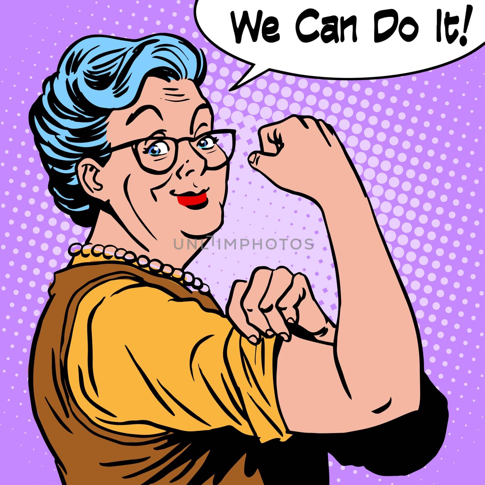 Granny old woman gesture we can do it. The power of confidence pop art retro style