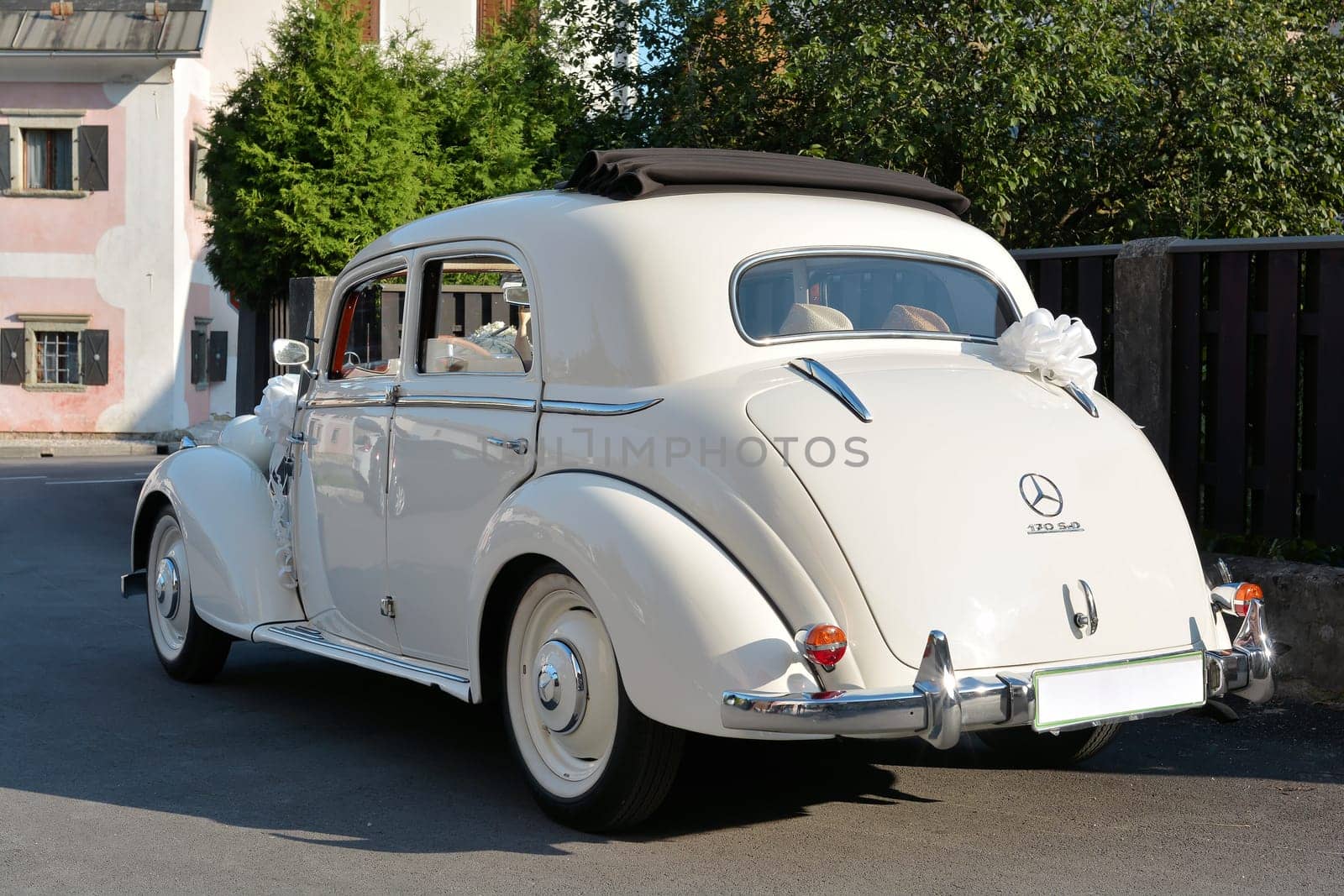 Wedding car on the side of the road in a village in Slovenia