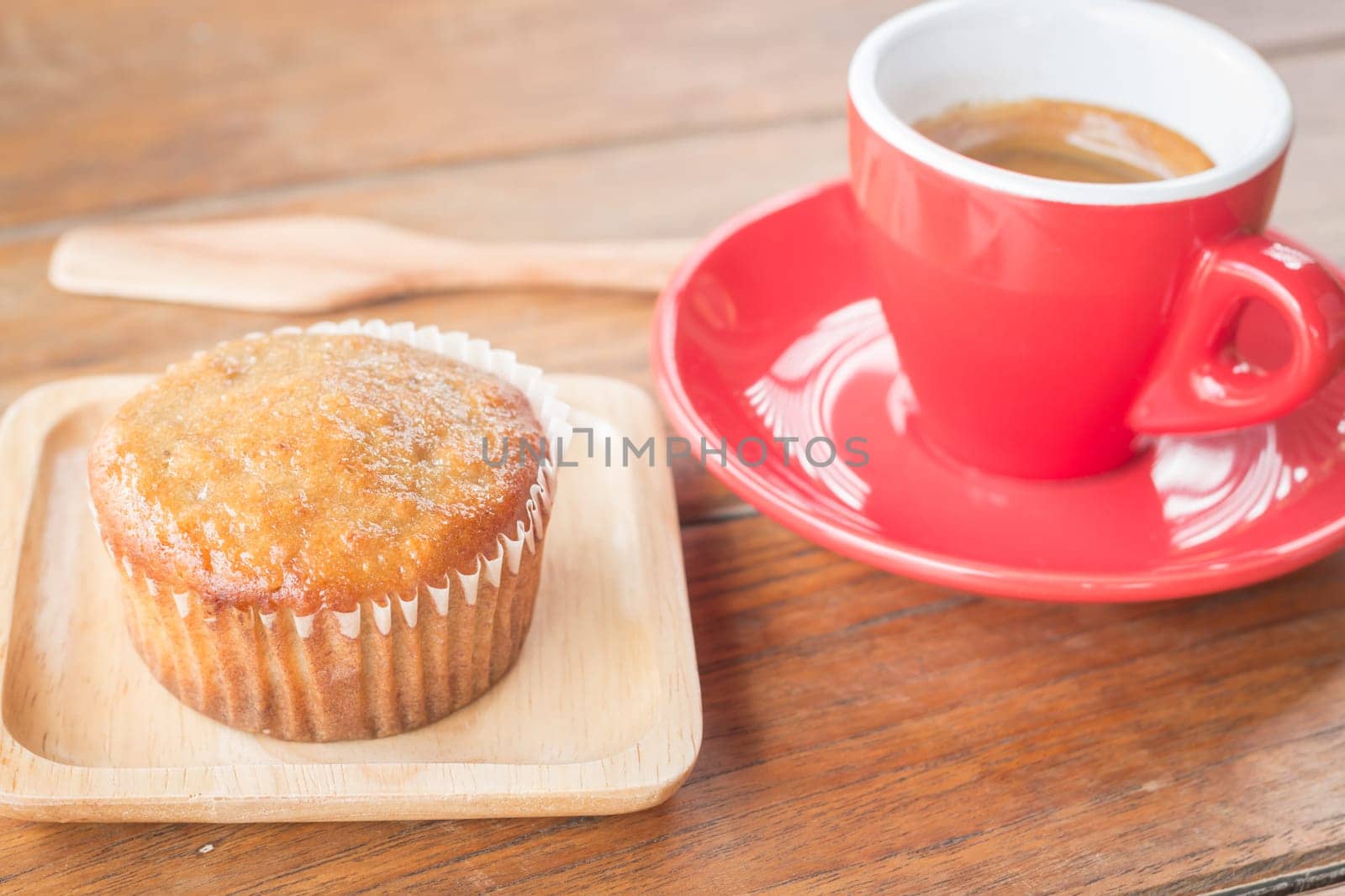 Banana cup cake and espresso, stock photo