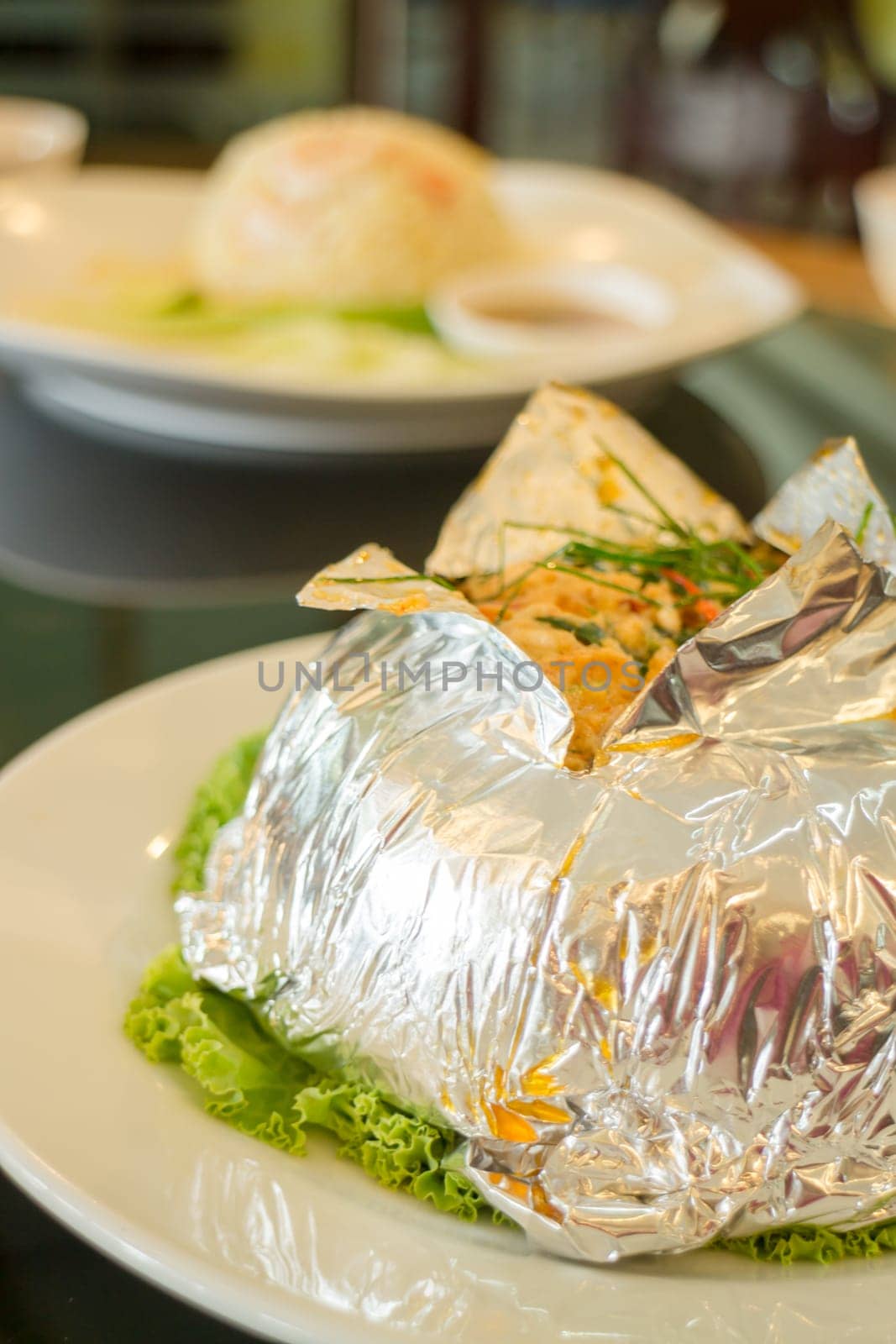Steam seafood with curry paste, stock photo