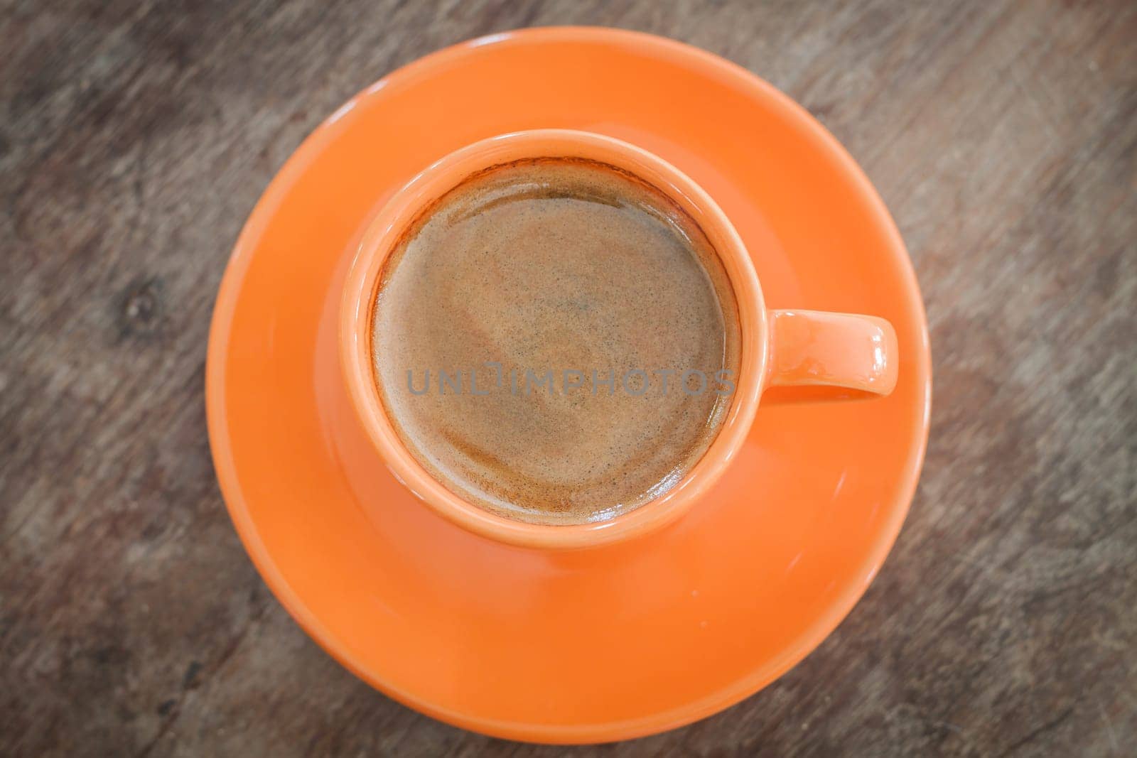Hot coffee on wooden table, stock photo