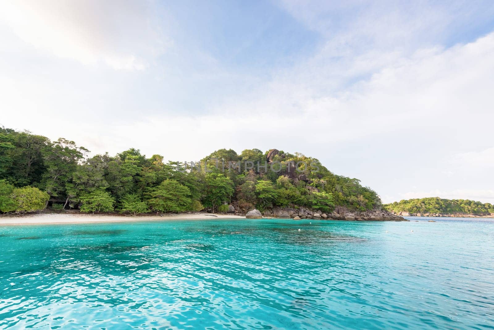Beautiful green blue sea front small beach at Honeymoon Bay is a famous attractions for diving on Ko Miang island in Mu Koh Similan National Park, Phang Nga Province, Thailand