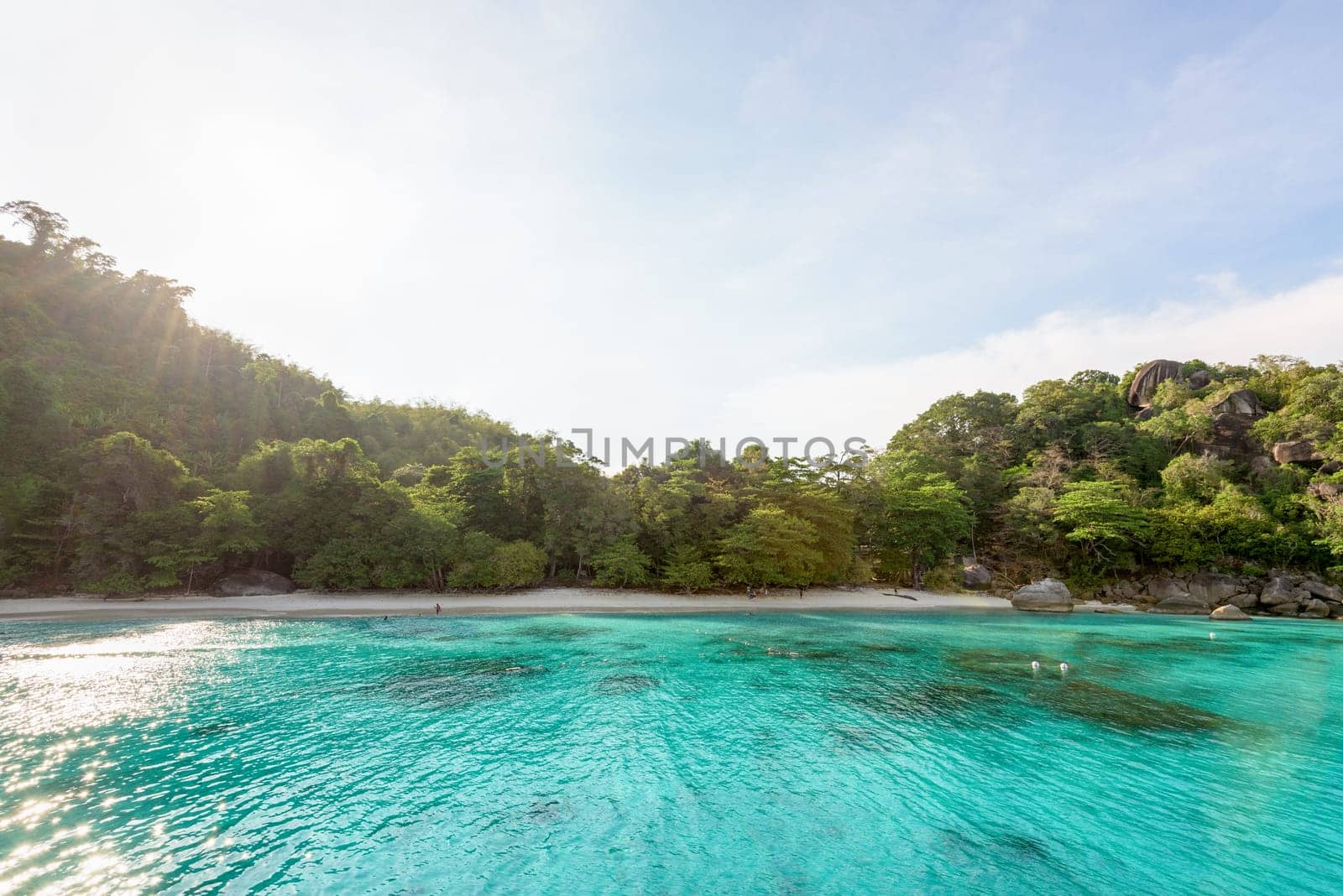 Beautiful green blue sea front small beach at Honeymoon Bay is a famous attractions for diving on Ko Miang island in Mu Koh Similan National Park, Phang Nga Province, Thailand