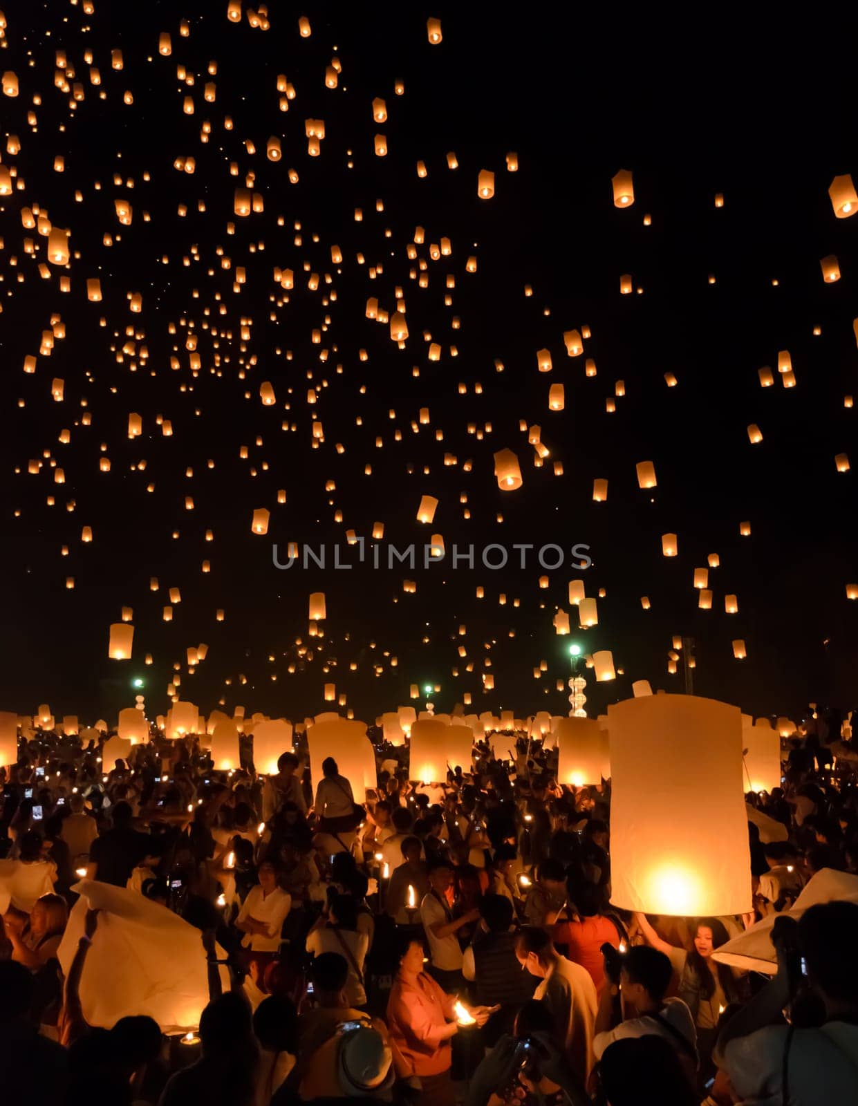 Floating lanterns ceremony or Yeepeng ceremony, traditional Lanna Buddhist ceremony in Chiang Mai, Thailand