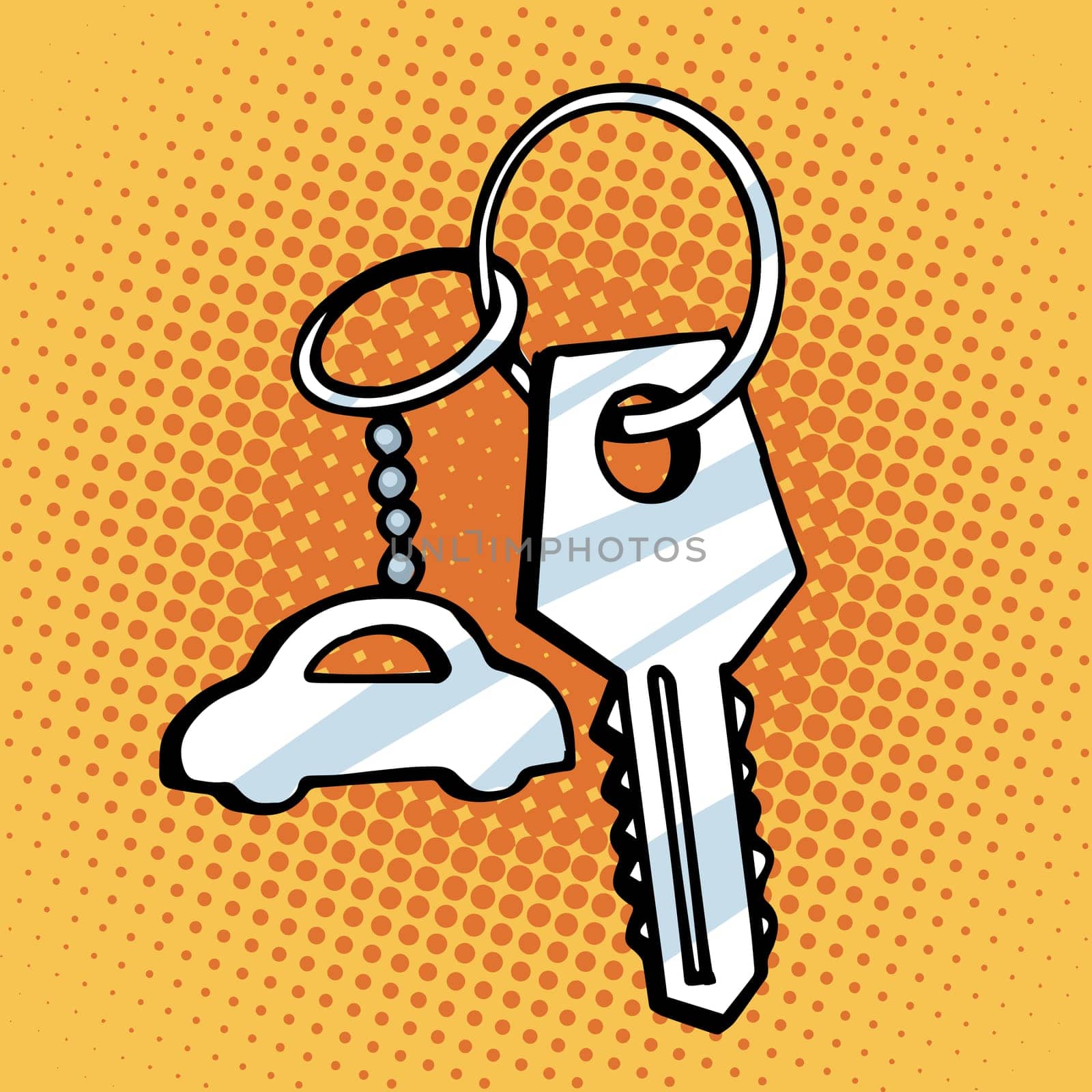 Keychain car keys. Retro style pop art