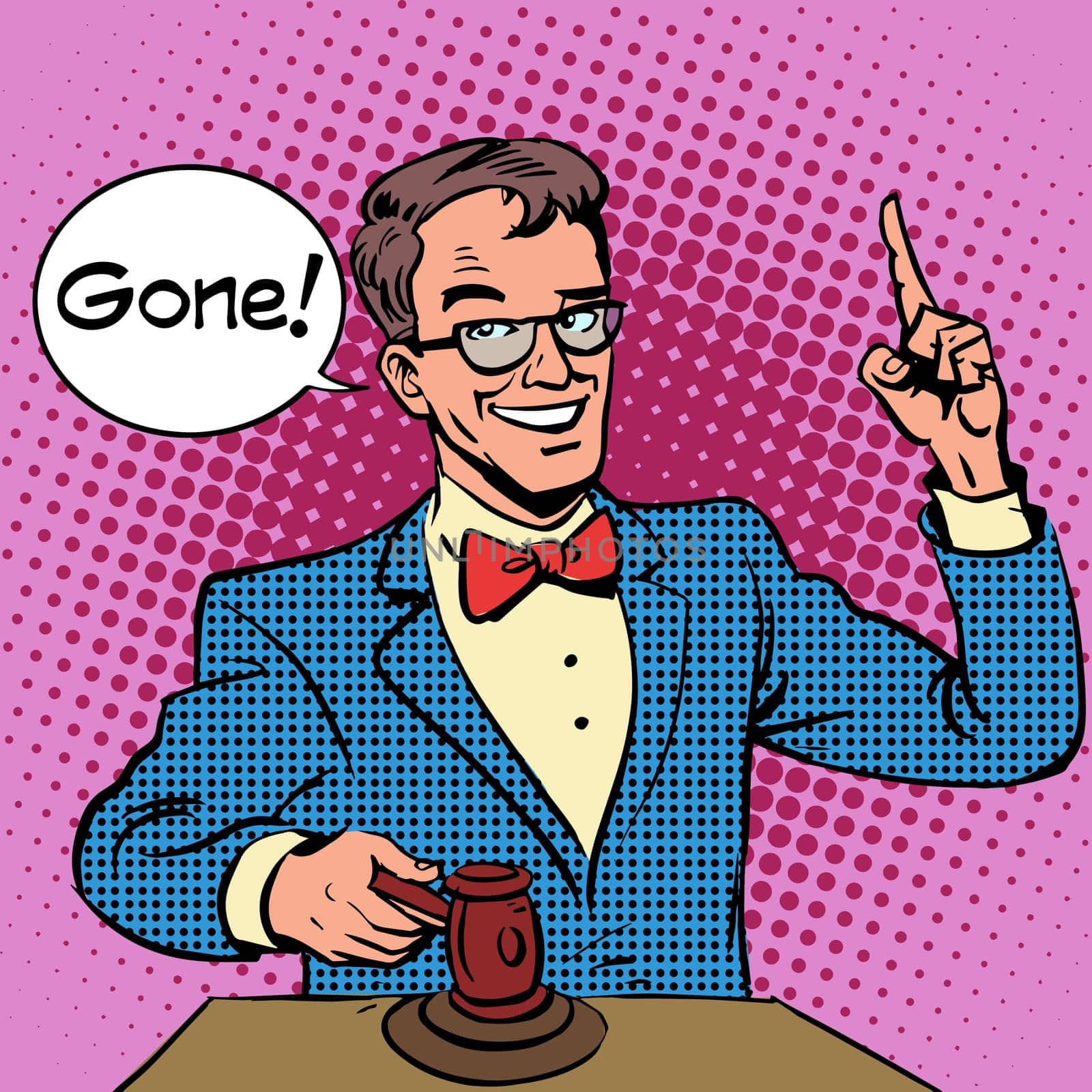 Auction auctioneer sells. Business and Finance retro style pop art