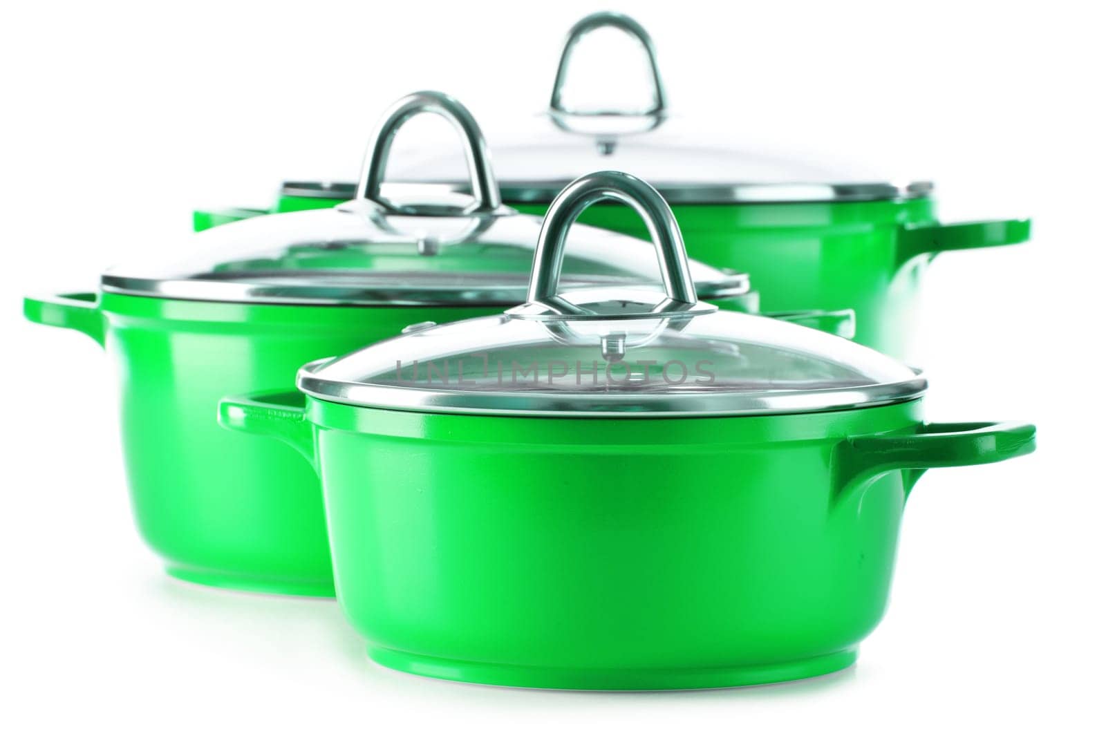 Steel pots isolated on white background.
