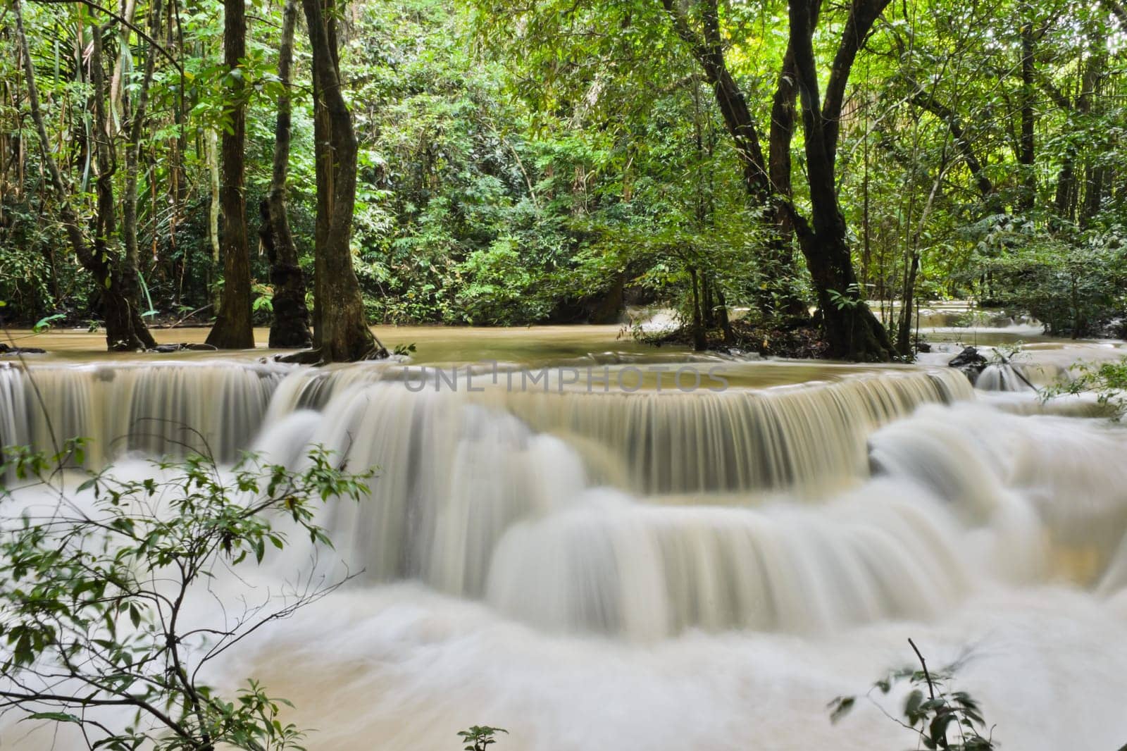 Huay Mae Khamin waterfall in tropical rainforest, Thailand