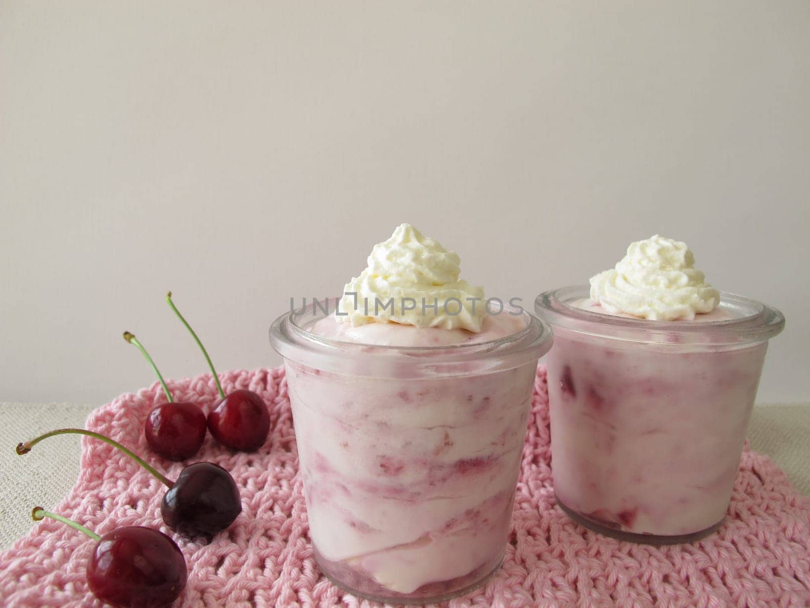Cherry ice cream with cream