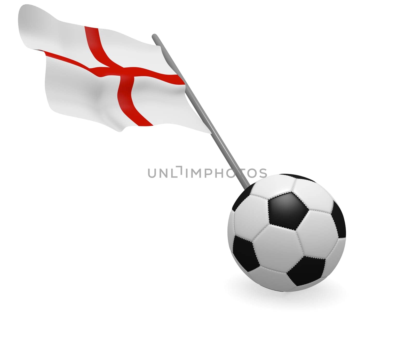 Soccer ball with the flag of England on a white background