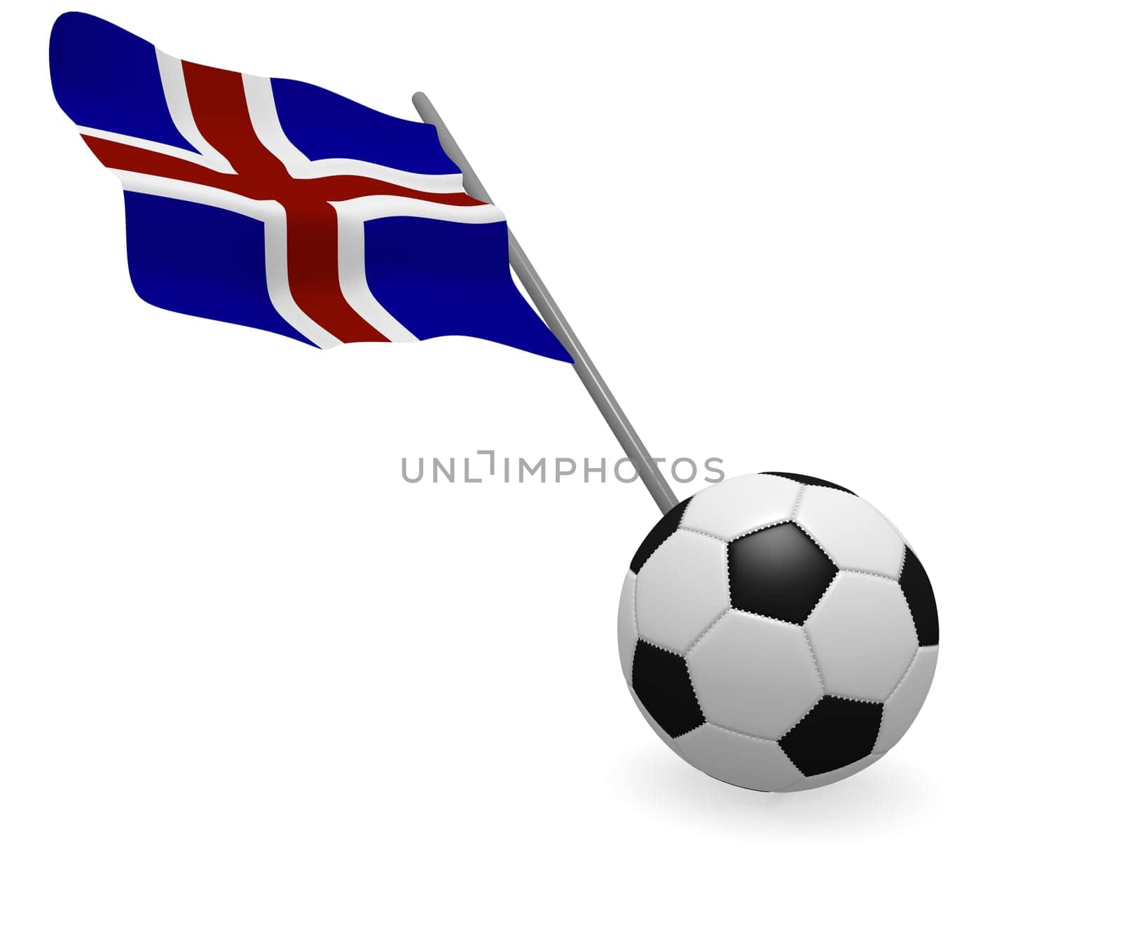 Soccer ball with the flag of Iceland on a white background