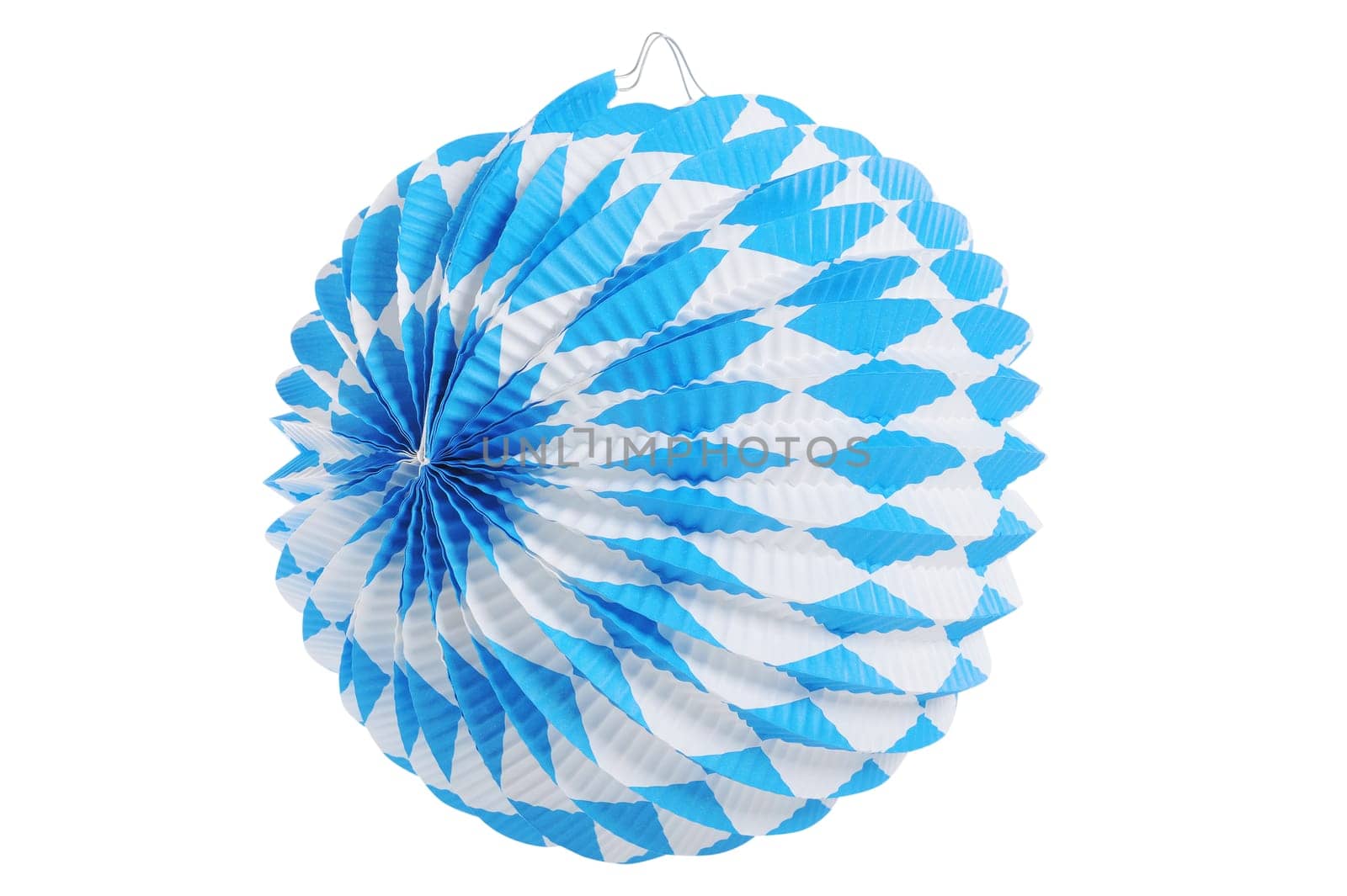 Original Bavarian paper lantern with diamond pattern. Classic beer tent decoration. Isolated on white.
