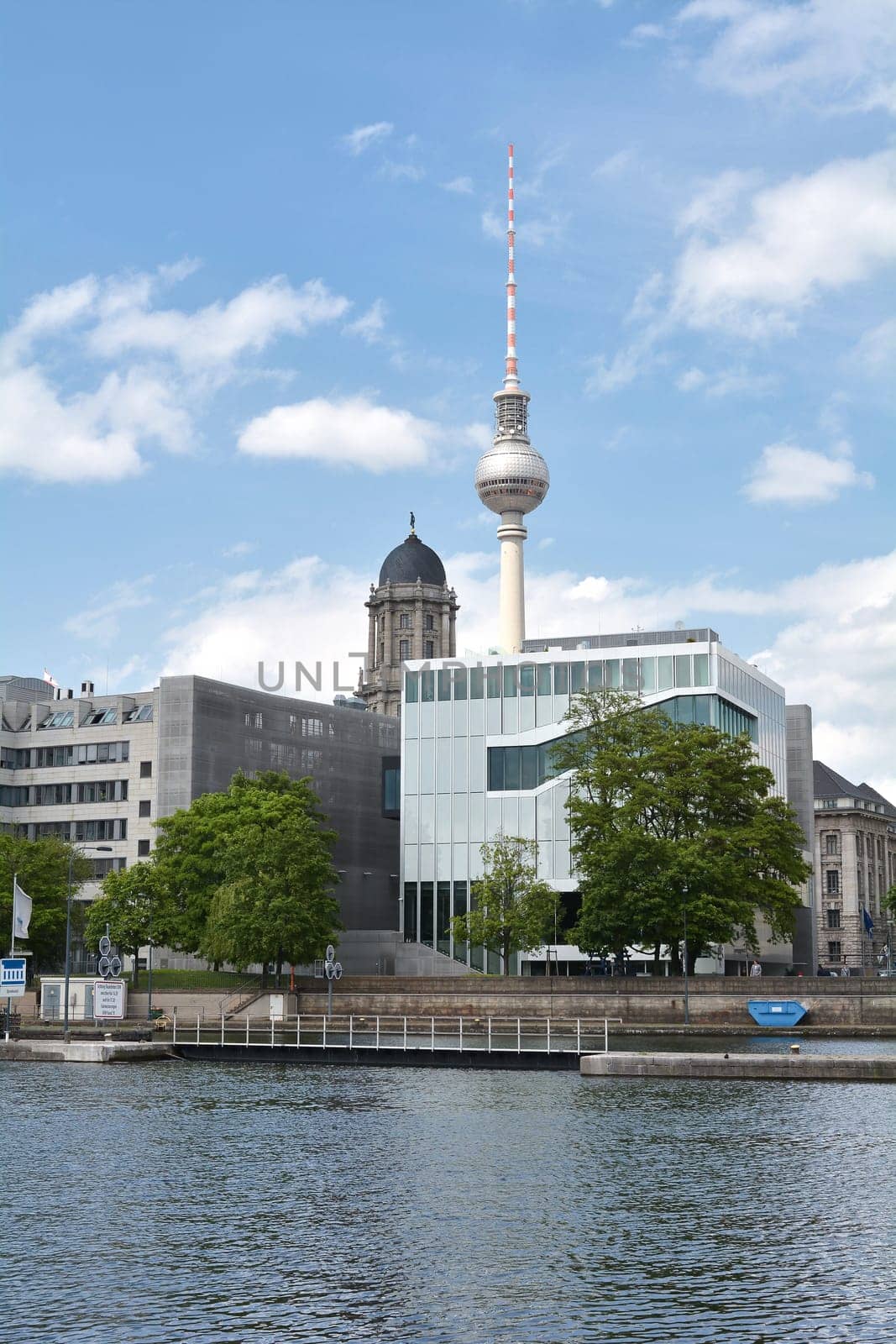 View of the TV tower in Berlin from the Fischerinsel