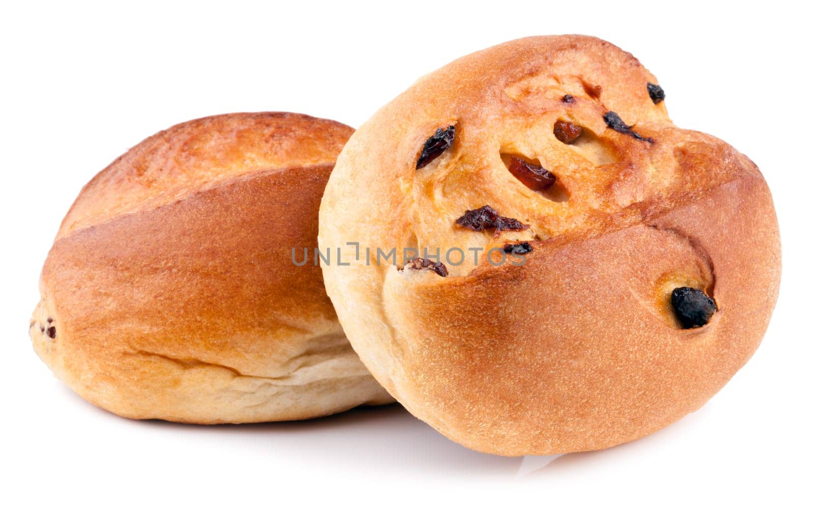 Raisin rolls on a white background