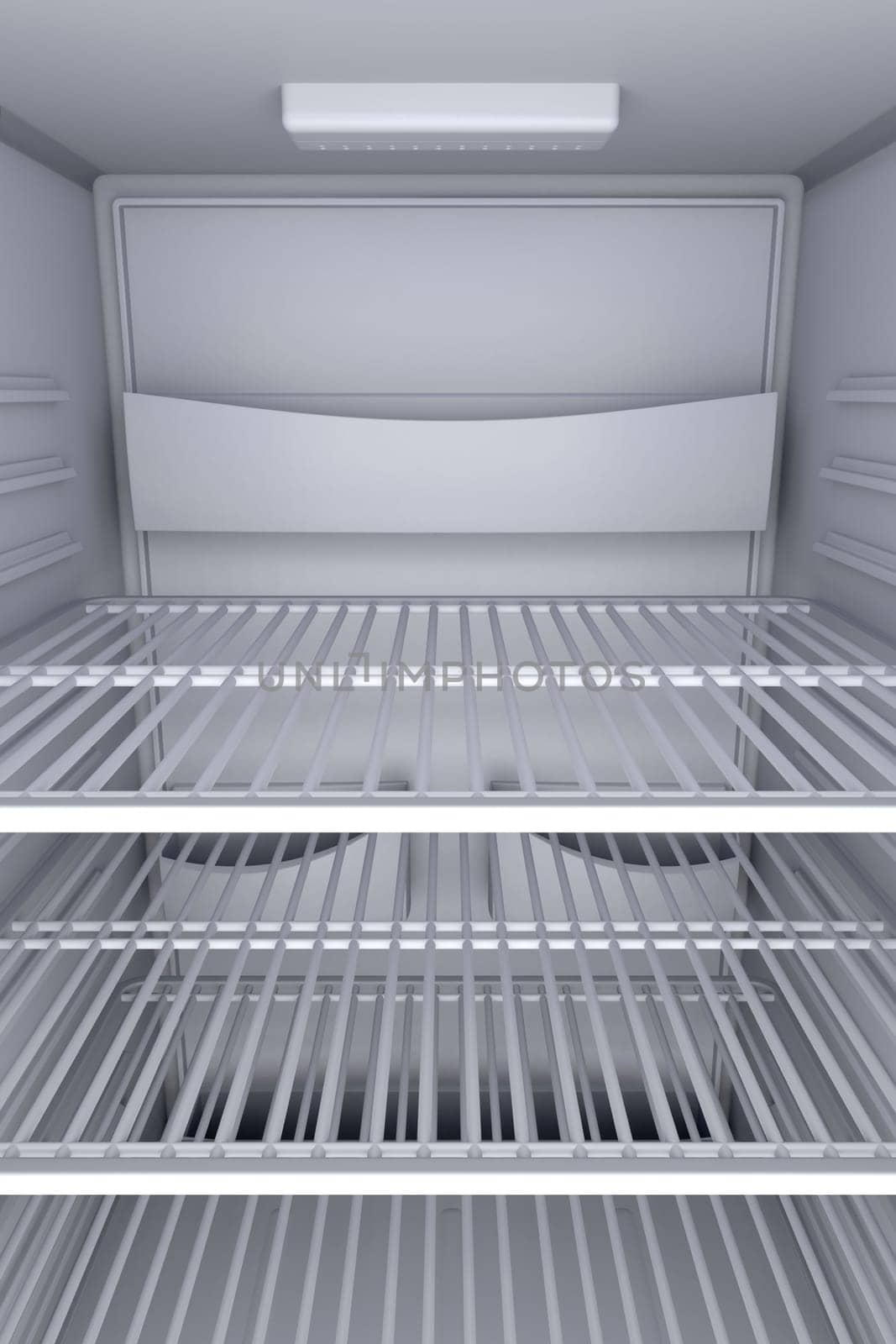 Inside view of an empty white fridge with closed door