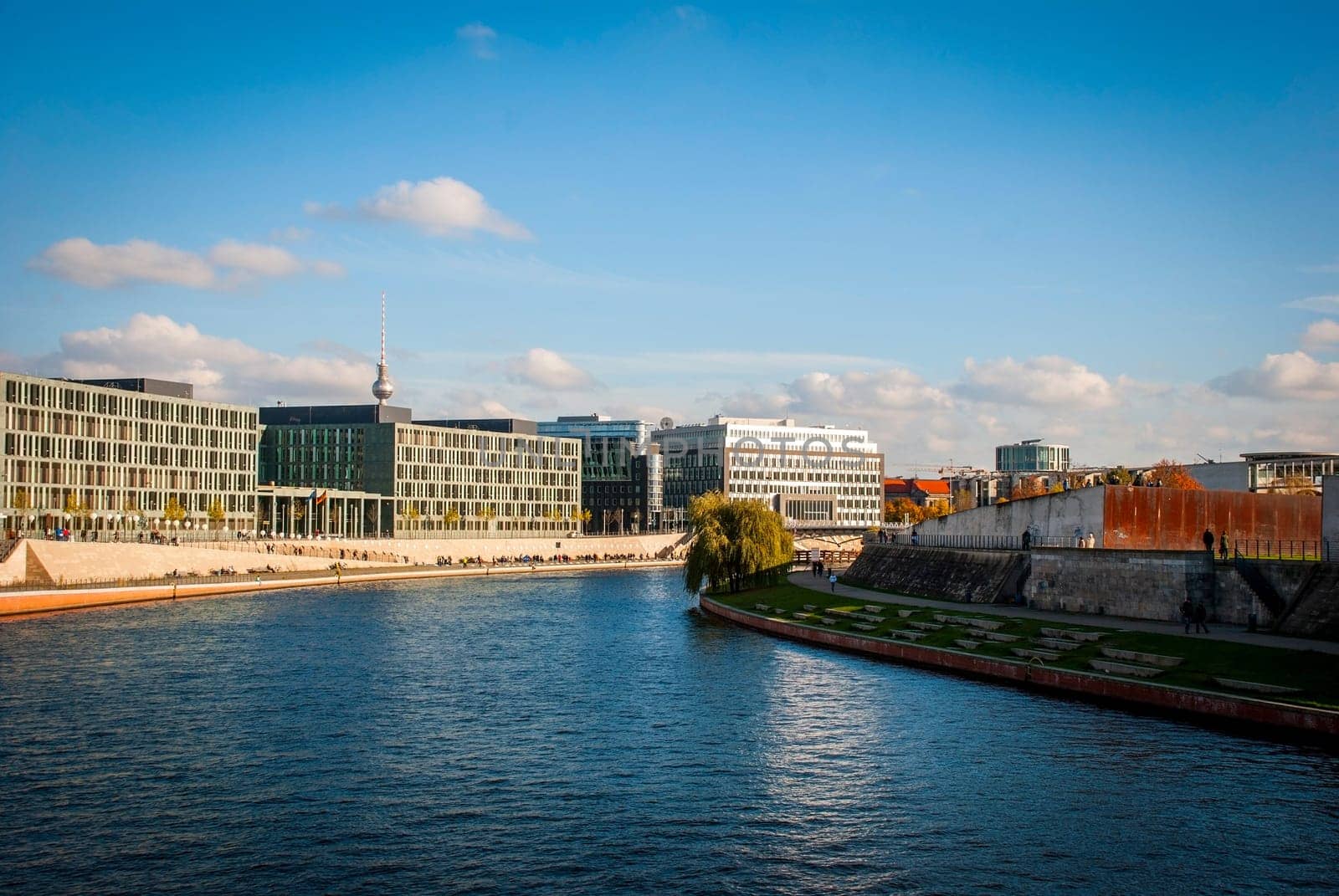 Skyline of modern part of Berlin with recognizable Berlin tower