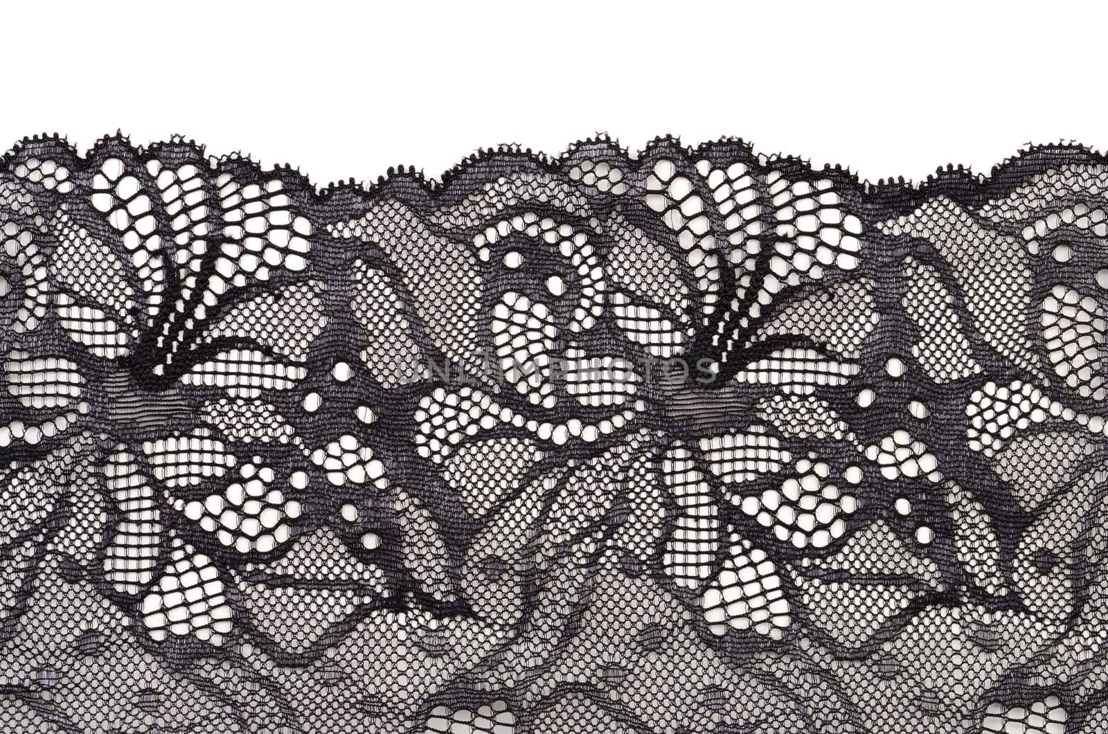 Black fine lace floral texture on white background, soft shadow