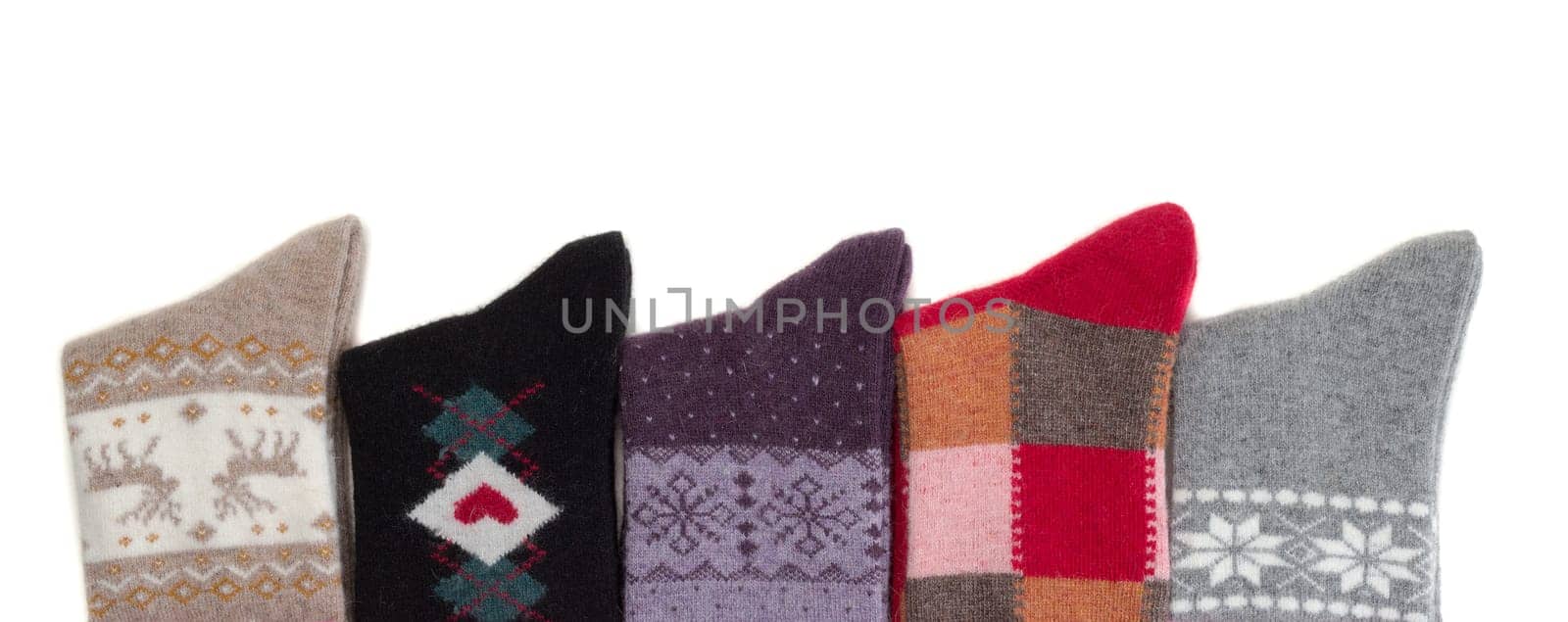 New five pairs of colored socks. Isolate on white.