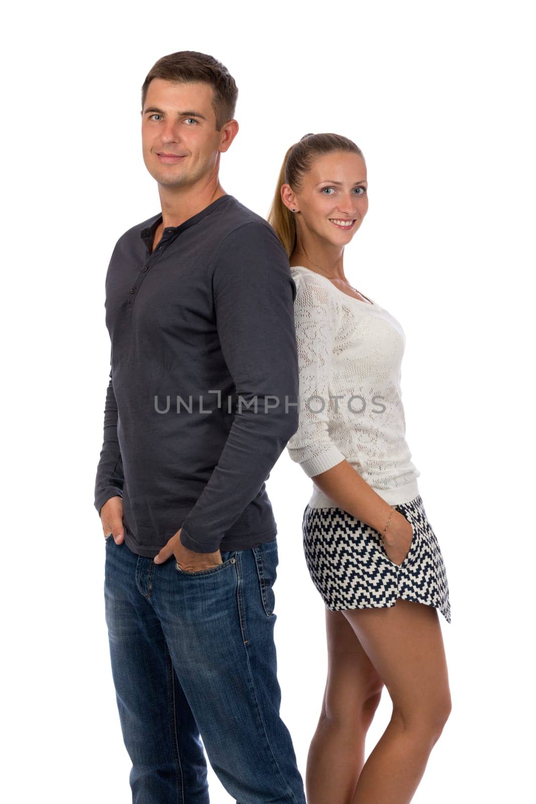 Beautiful young couple in love, isolate on white.