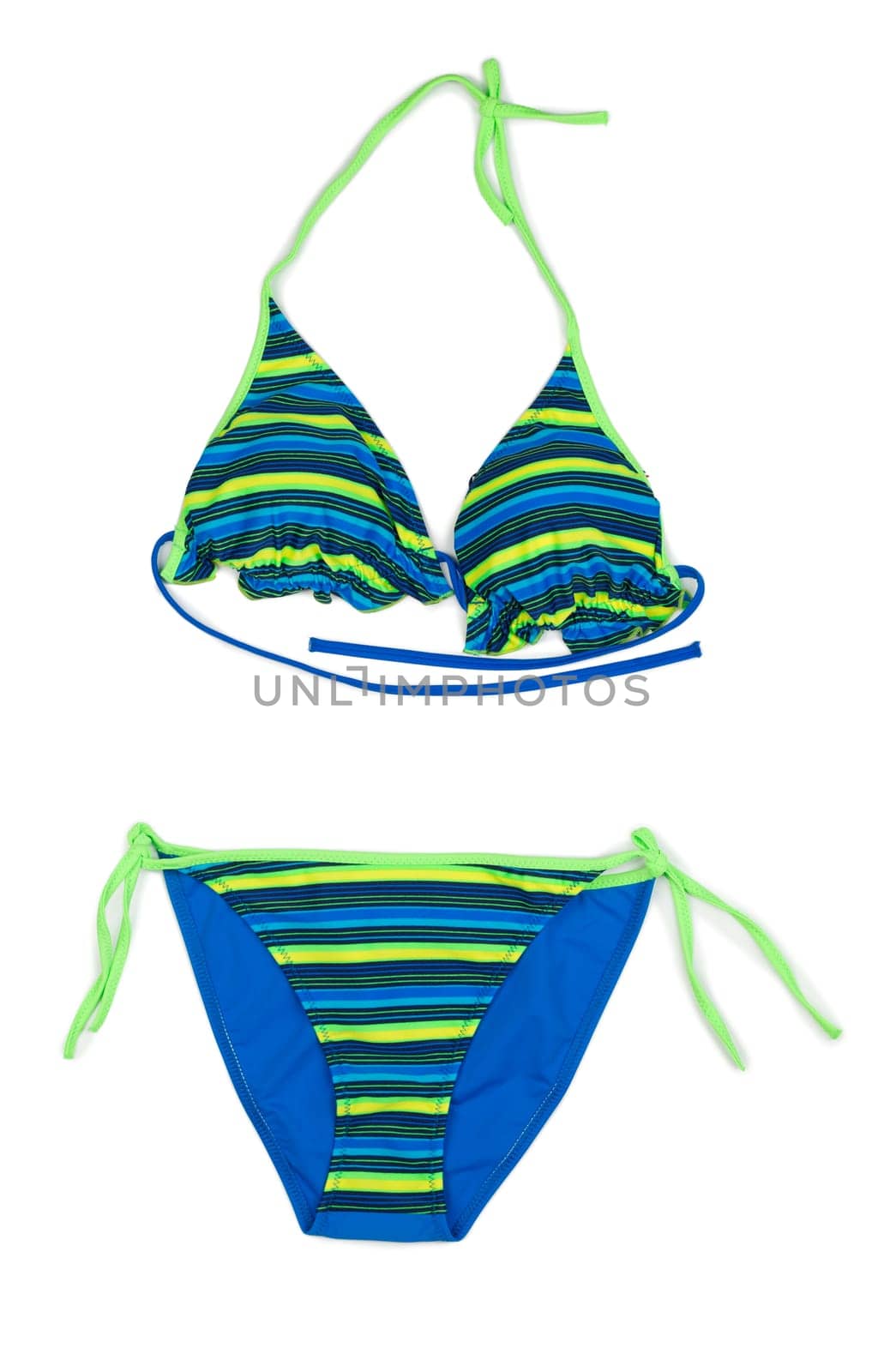 Trendy blue striped swimsuit. Isolate on white.