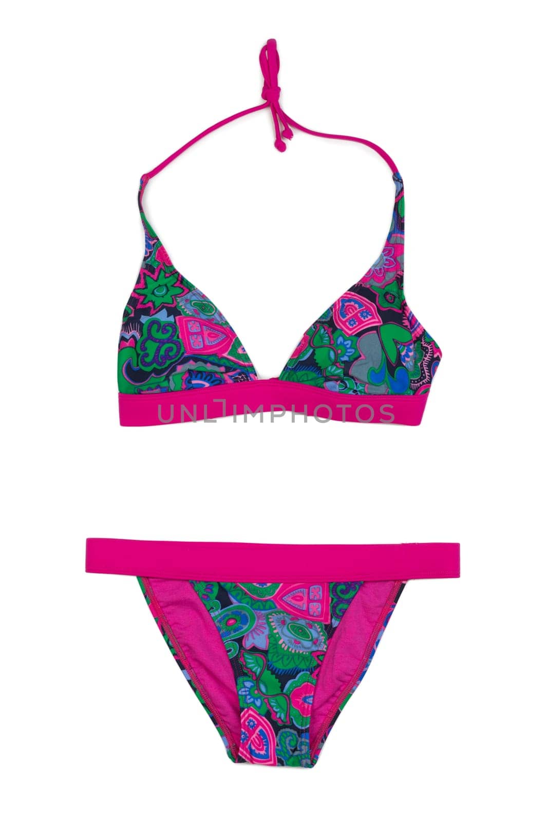 Swimsuit with floral pattern. Isolate on white.