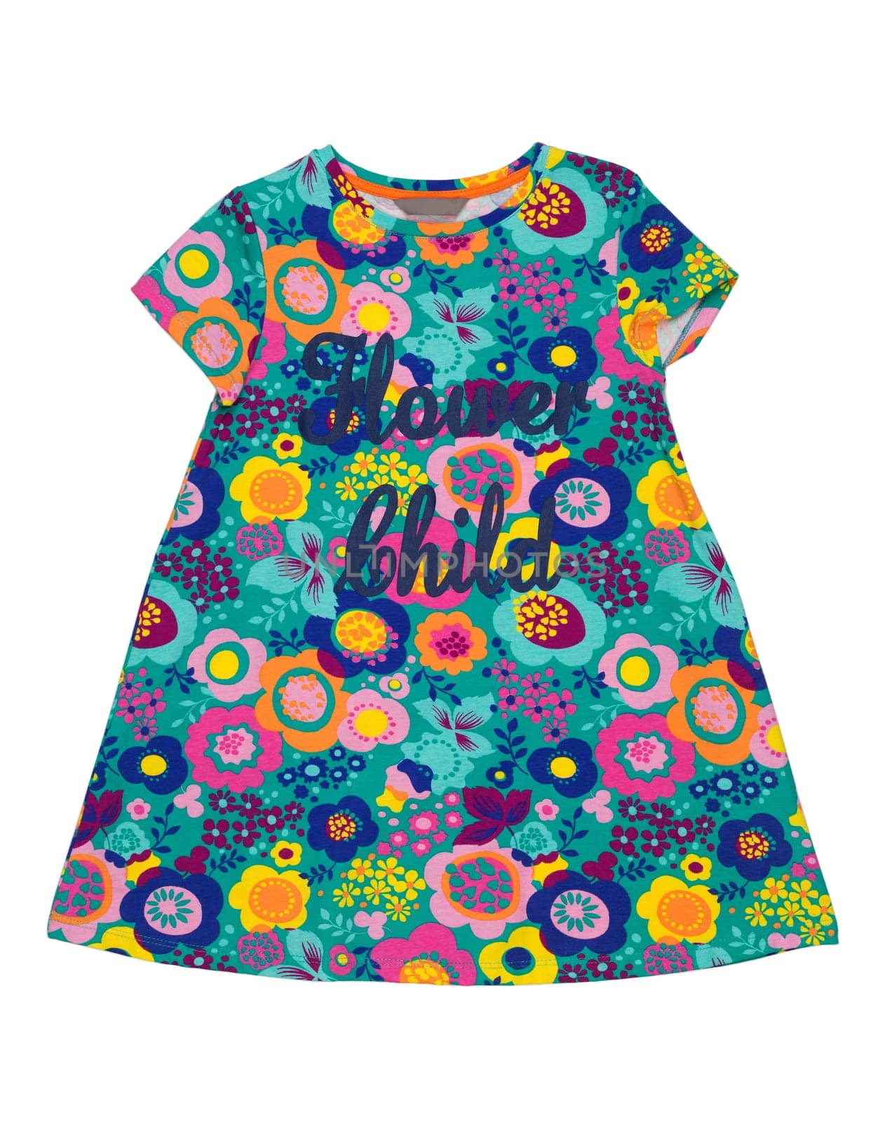 Baby dress with floral pattern. Isolate on white