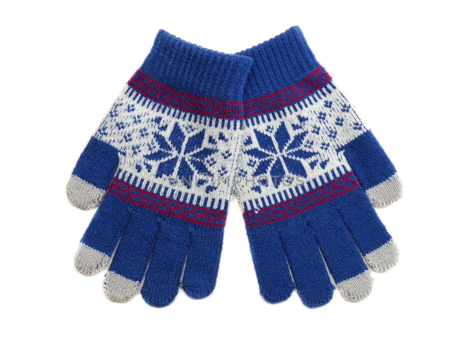 A pair of woolen gloves isolated on white background.