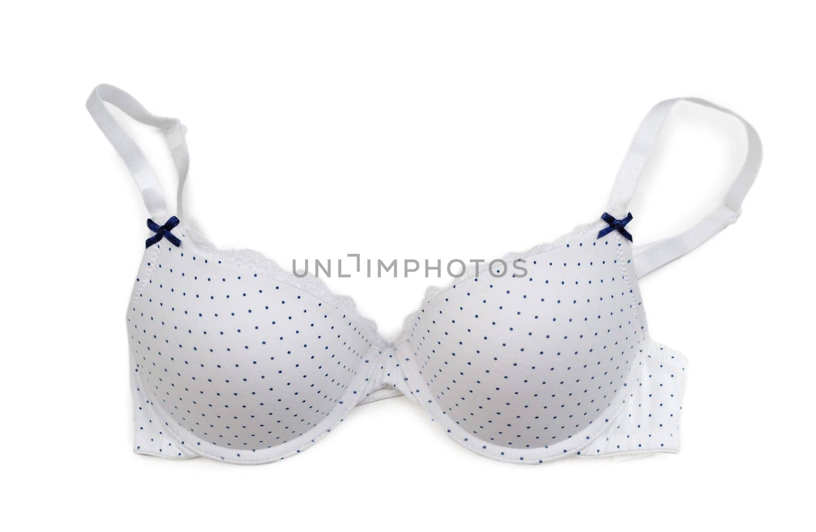 Bright simple bra with polka dots. Isolate on white.