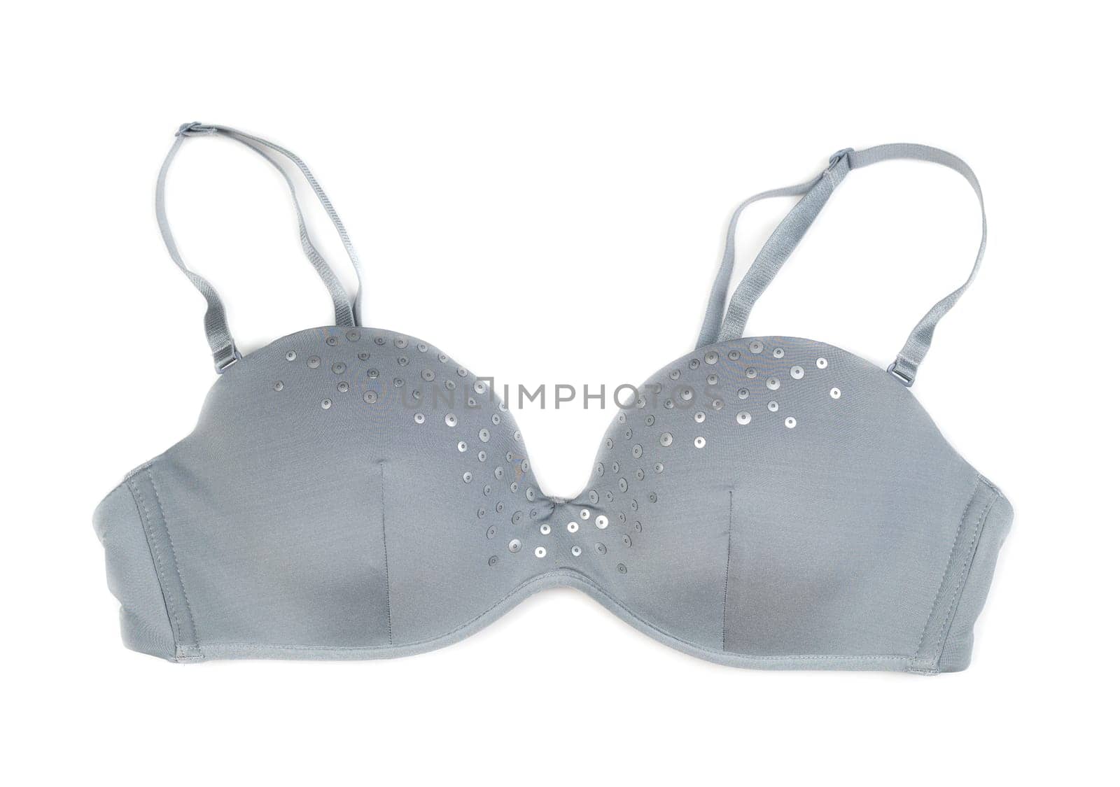 Gray bra with sequins isolated on a white background.